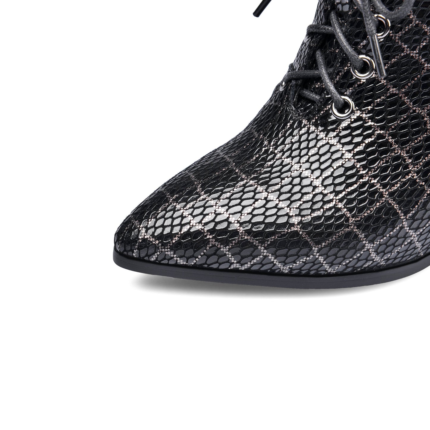 Nine Seven Genuine Leather Pointed Toe Handmade Lace Up Side Zipper Chunky Heels Stylish Booties