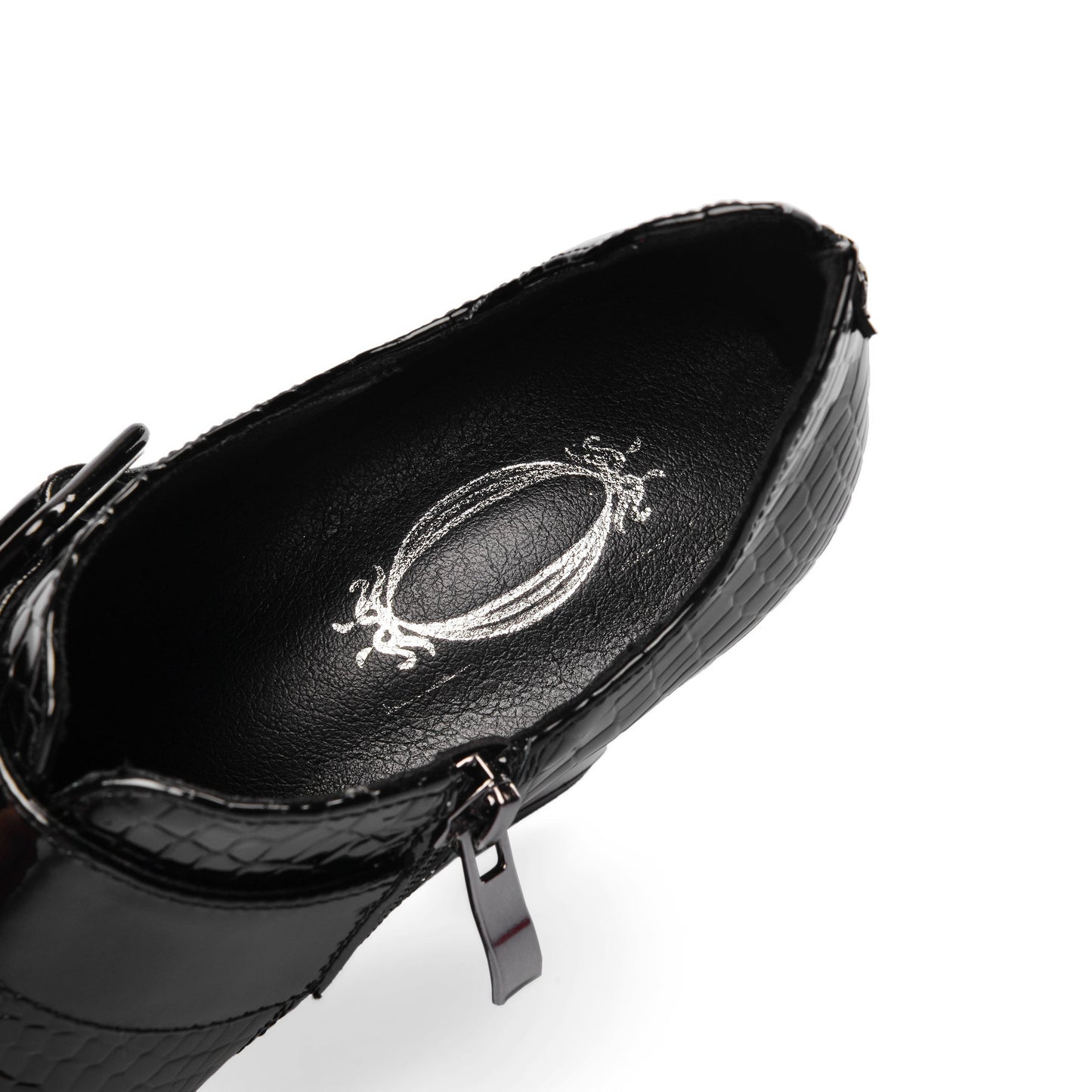 Nine Seven Women's Handmade Patent Leather Round Toe Zip Up High Chunky Heel Chic Pumps Shoes with Buckle