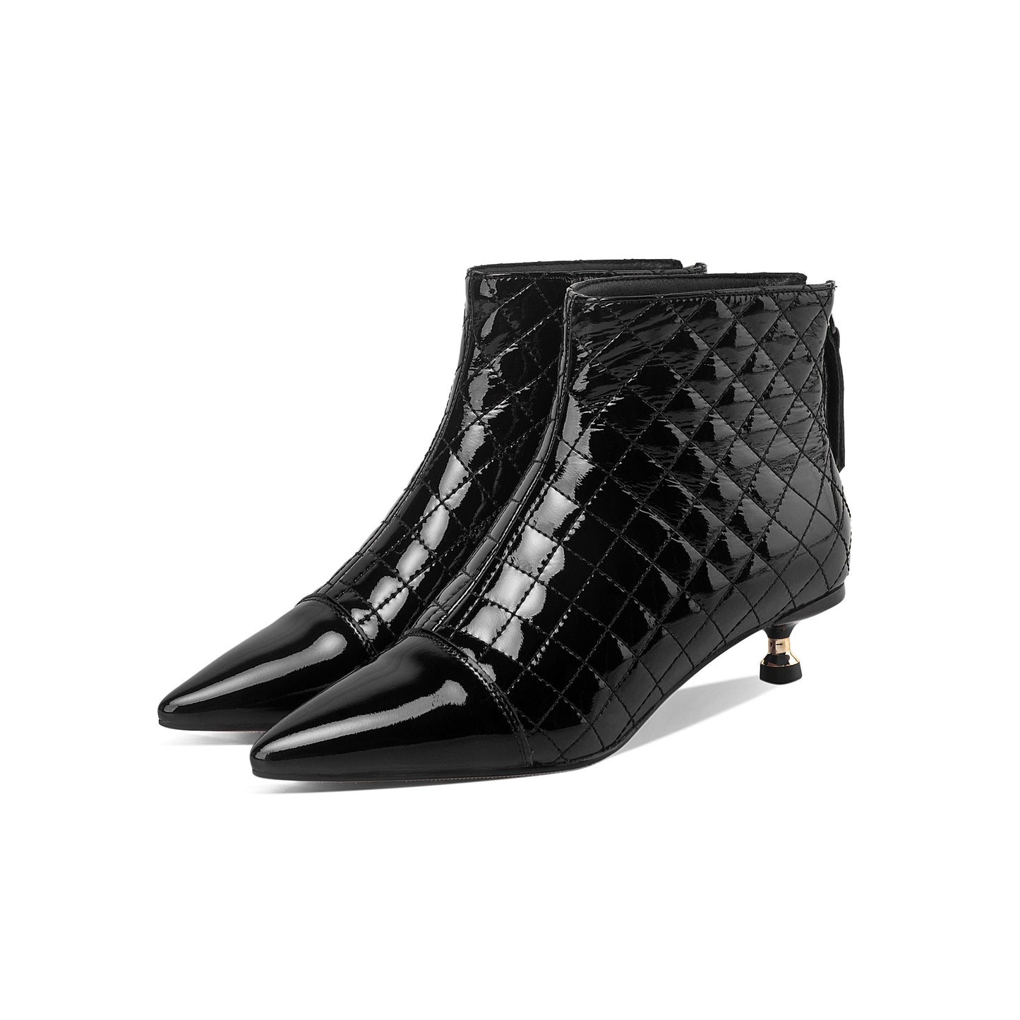 Nine Seven Women's Genuine Leather Pointed Toe Handmade Plaid Stylish Kitten Heel Back Zipper Bootie