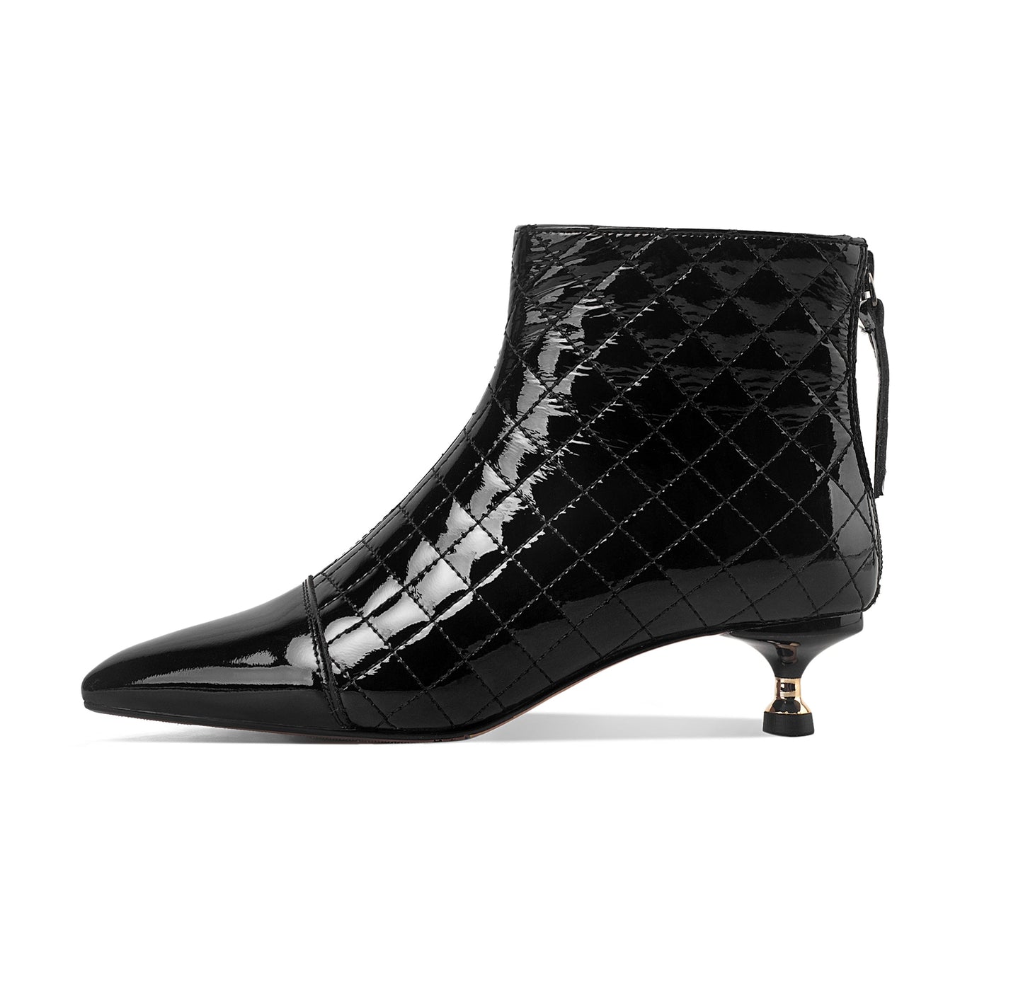 Nine Seven Women's Genuine Leather Pointed Toe Handmade Plaid Stylish Kitten Heel Back Zipper Bootie