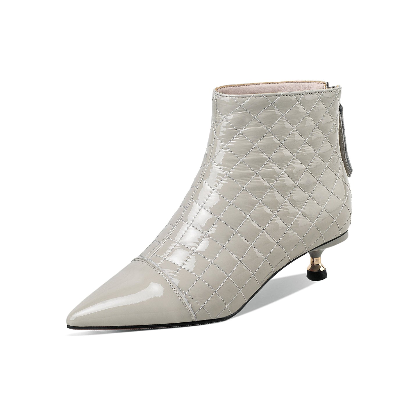 Nine Seven Women's Genuine Leather Pointed Toe Handmade Plaid Stylish Kitten Heel Back Zipper Bootie