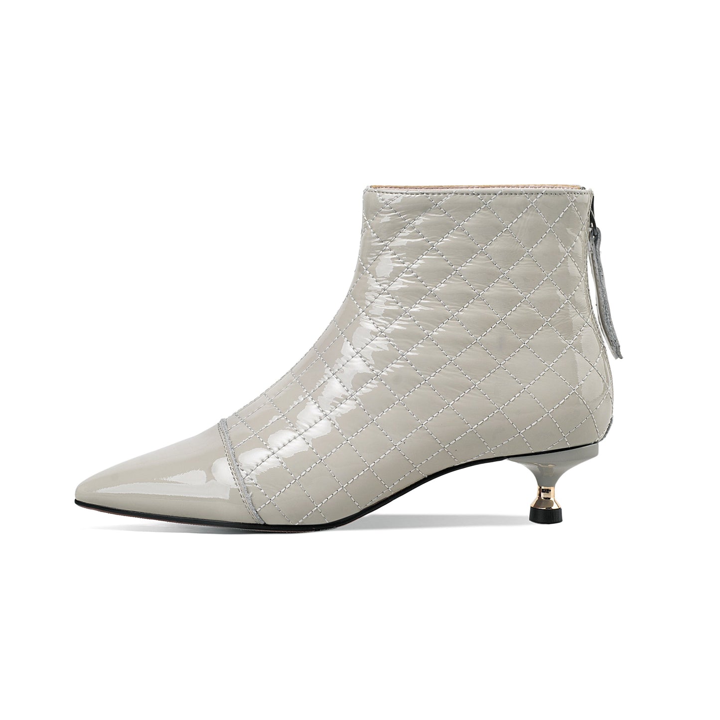 Nine Seven Women's Genuine Leather Pointed Toe Handmade Plaid Stylish Kitten Heel Back Zipper Bootie