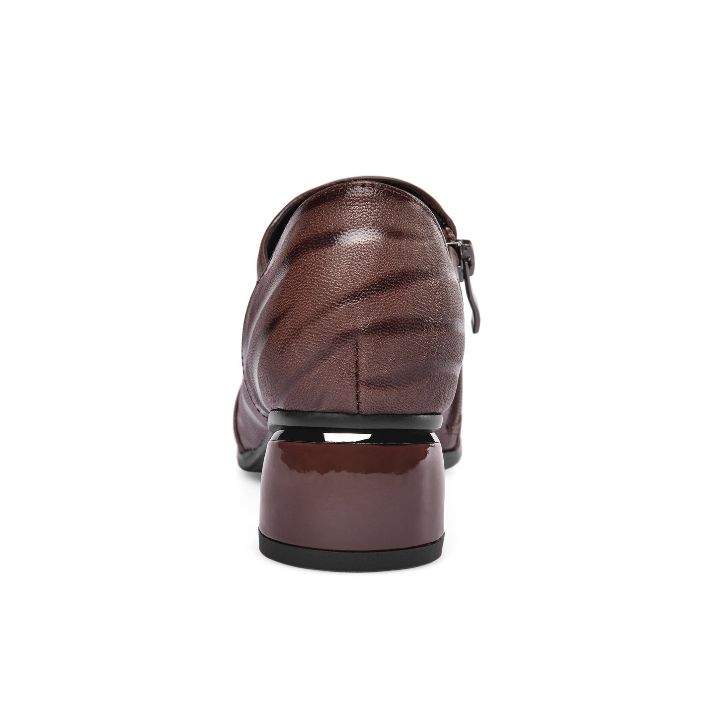 Nine Seven Women's Printed Genuine Leather Handmade Pointed Toe Side Zipper Casual Pumps Shoes with Low Heels