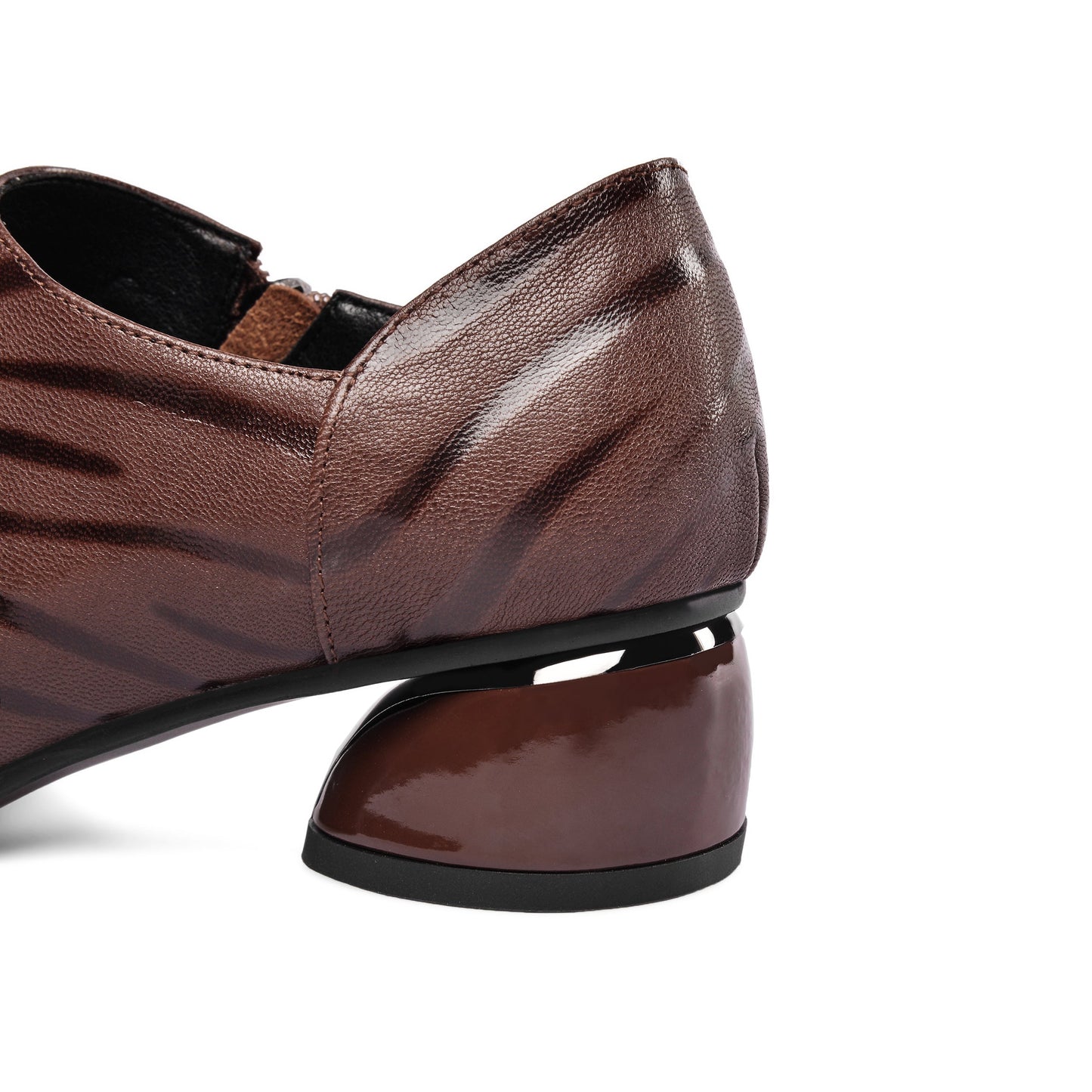 Nine Seven Women's Printed Genuine Leather Handmade Pointed Toe Side Zipper Casual Pumps Shoes with Low Heels