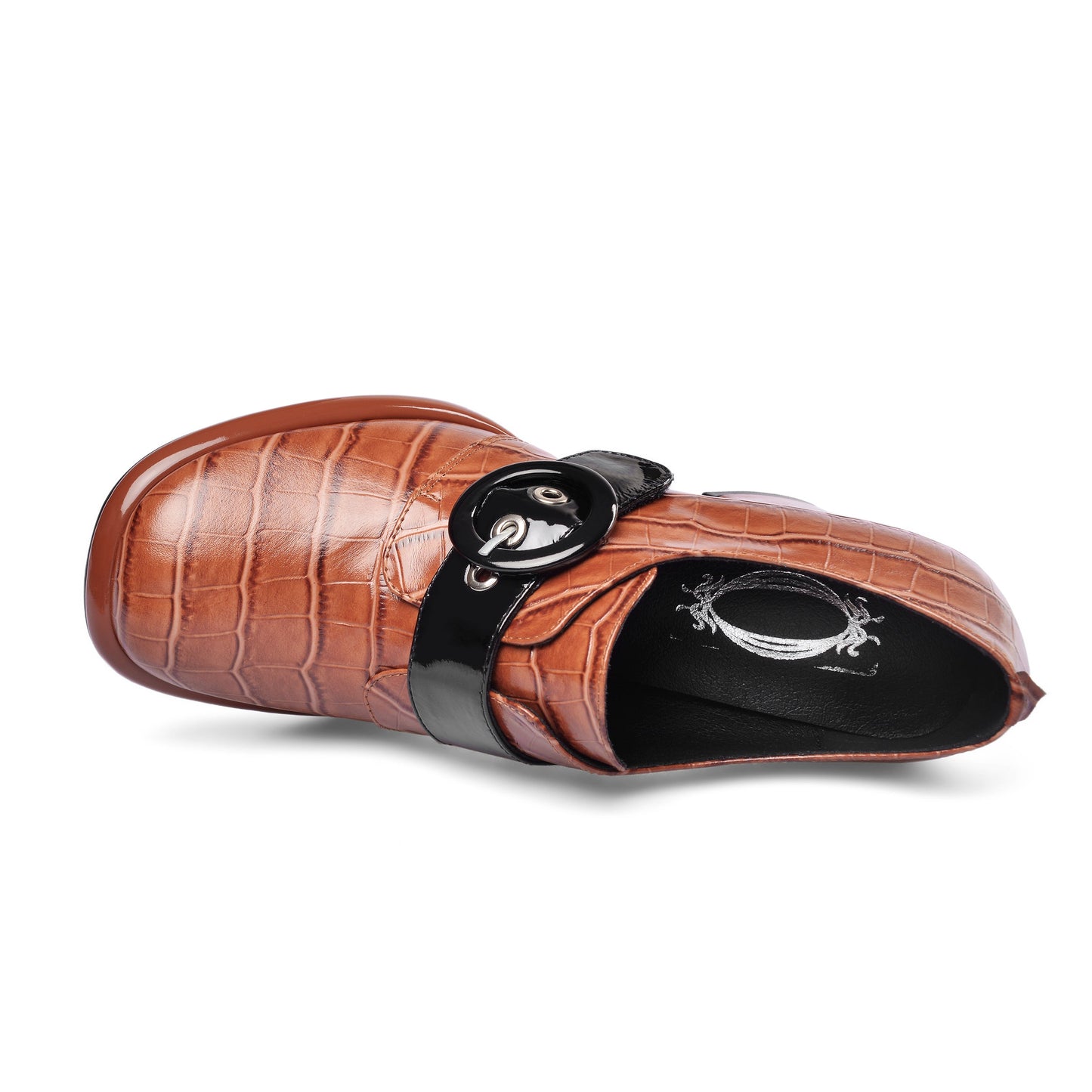 Nine Seven Women's Handmade Genuine Leather Round Toe Buckled Trendy Platform High Chunky Heel Slip On Pumps