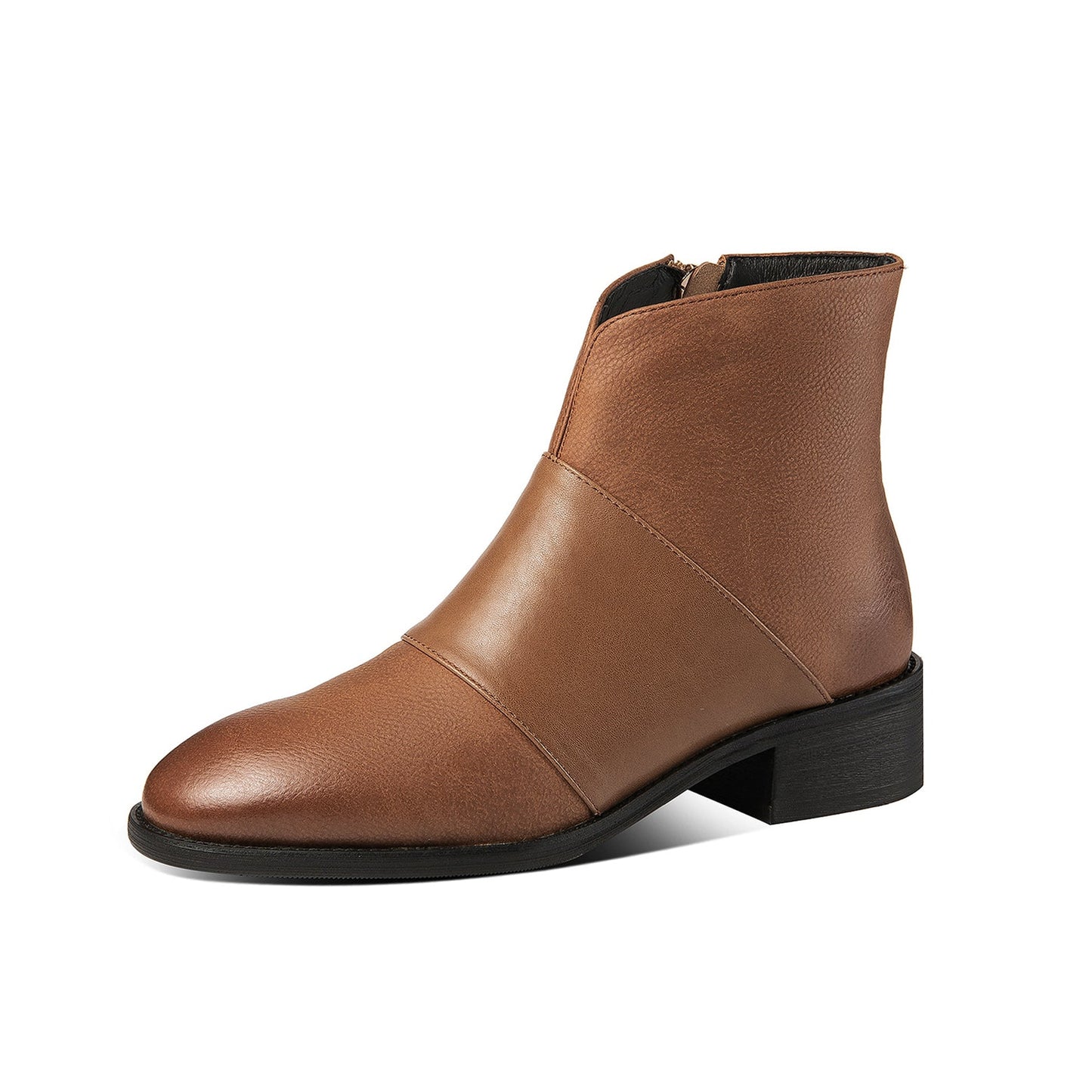 Nine Seven Women's Handmade Genuine Leather Block Heel Round Toe Side Zip Up Ankle Booties