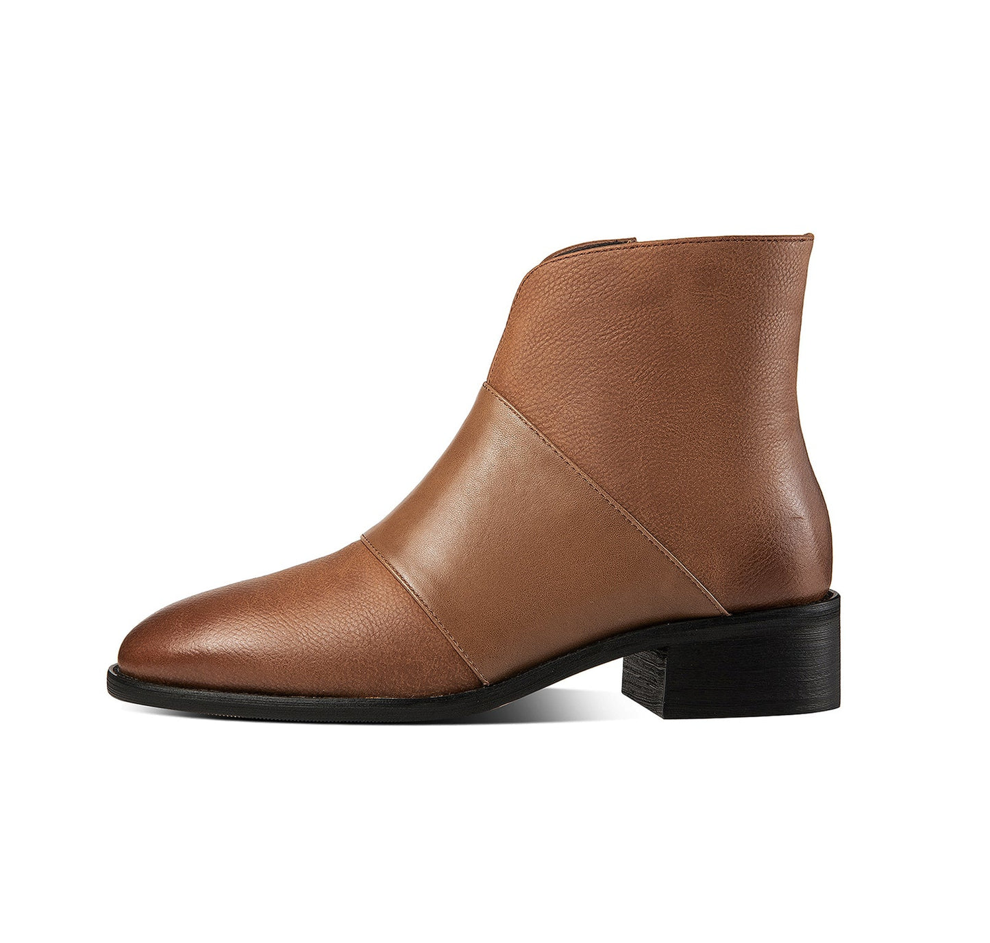 Nine Seven Women's Handmade Genuine Leather Block Heel Round Toe Side Zip Up Ankle Booties