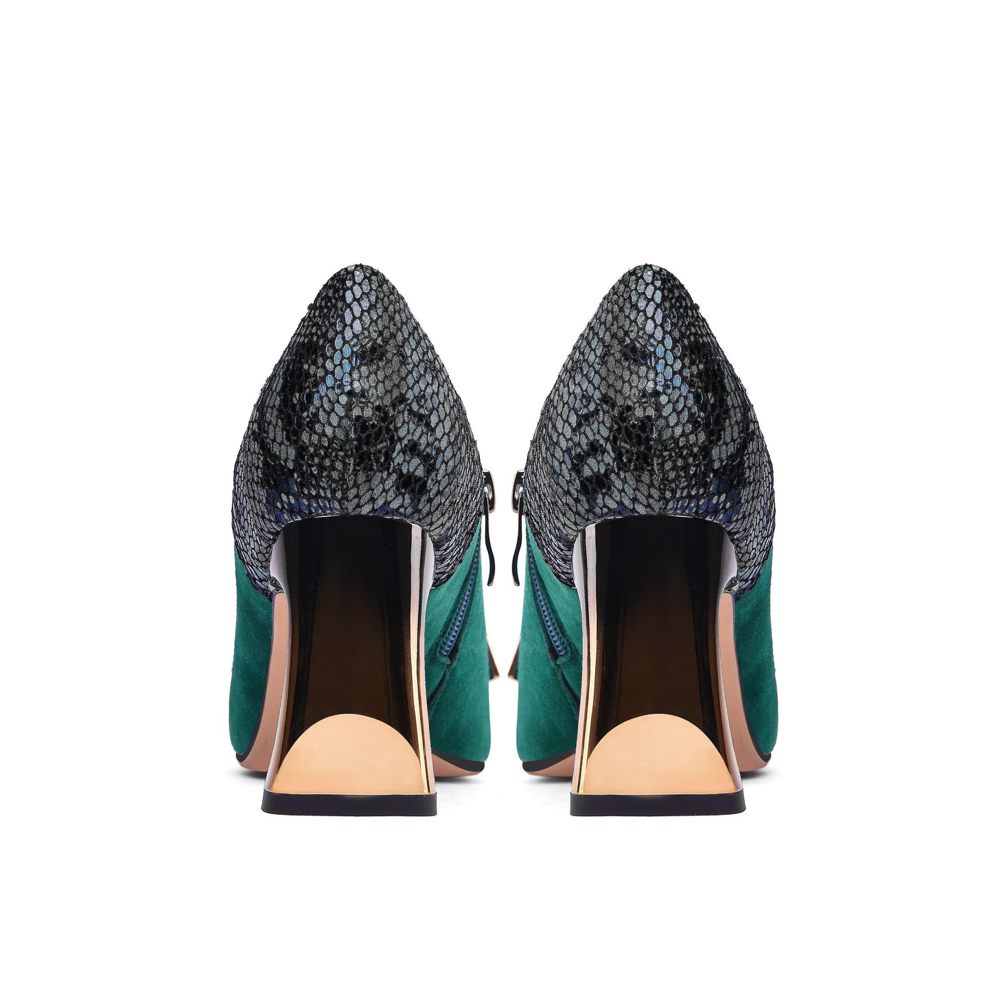 Nine Seven Women's Suede Leather Pointed Toe Handmade Side Zip High Chunky Heel Pumps with Cute Bow