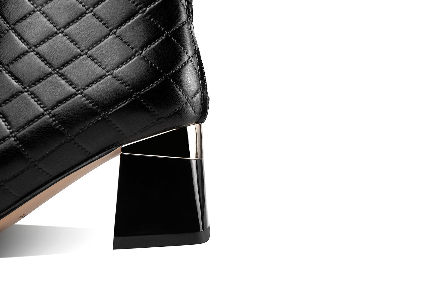 Nine Seven Genuine Leather Women's Handmade Pointed Toe Checkered Chunky Heel Back Zip Up Ankle Boots