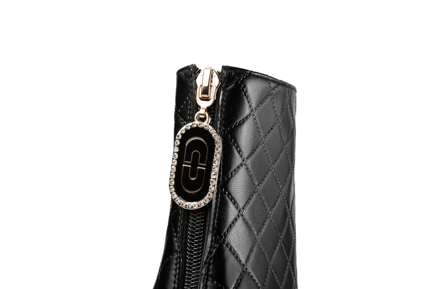 Nine Seven Genuine Leather Women's Handmade Pointed Toe Checkered Chunky Heel Back Zip Up Ankle Boots