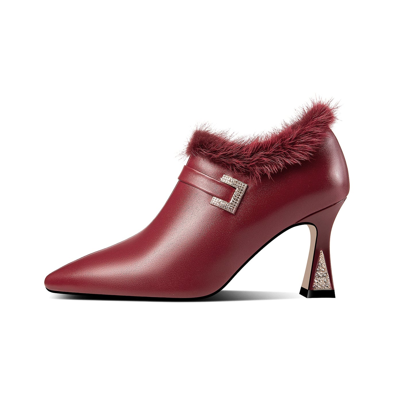 Nine Seven Genuine Leather Women's Handmade High Spool Heel Side Zip Up Glitter Rhinestone and Fur Design Oxford Pumps