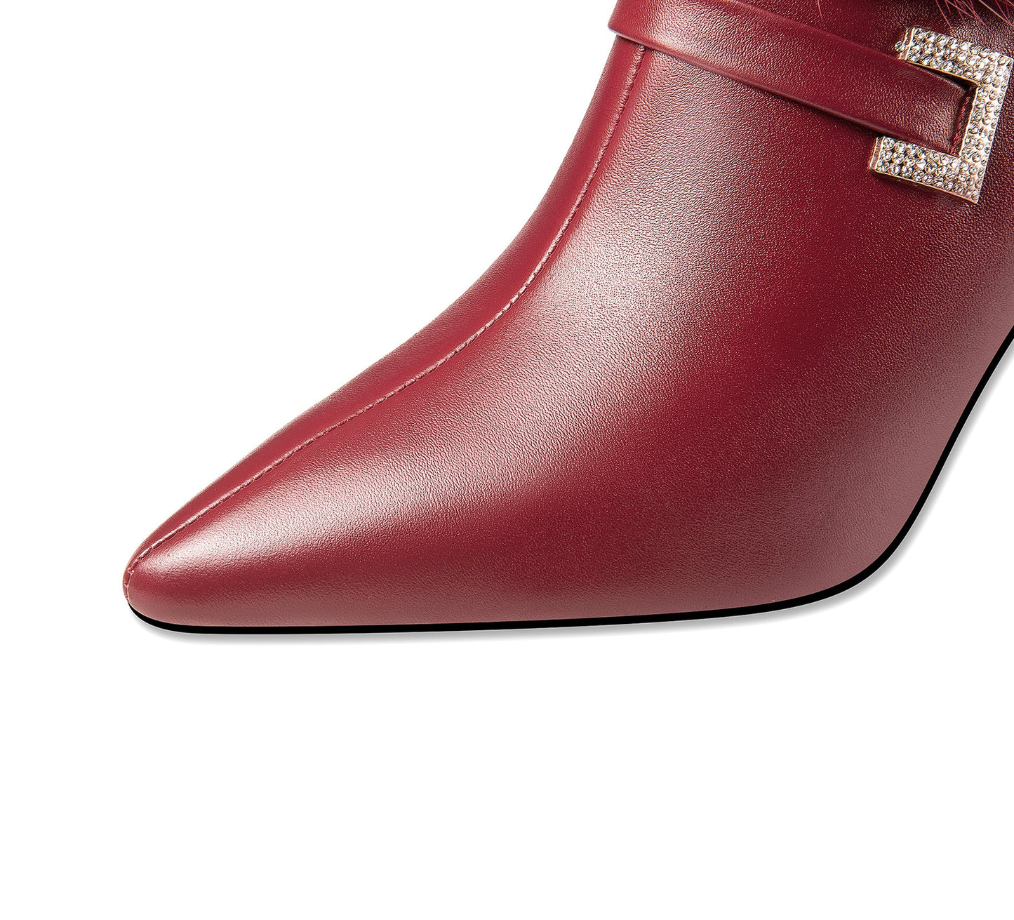 Nine Seven Genuine Leather Women's Handmade High Spool Heel Side Zip Up Glitter Rhinestone and Fur Design Oxford Pumps