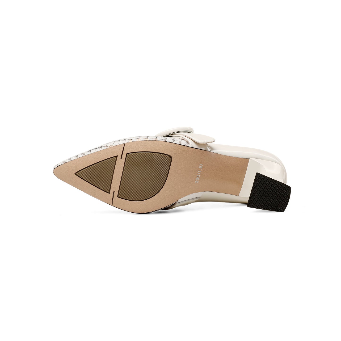 Nine Seven Patent and Genuine Leather Women's Handmade Pointed Toe Modern Buckle Decor Mid Spool Heel Slip On Pump Shoes