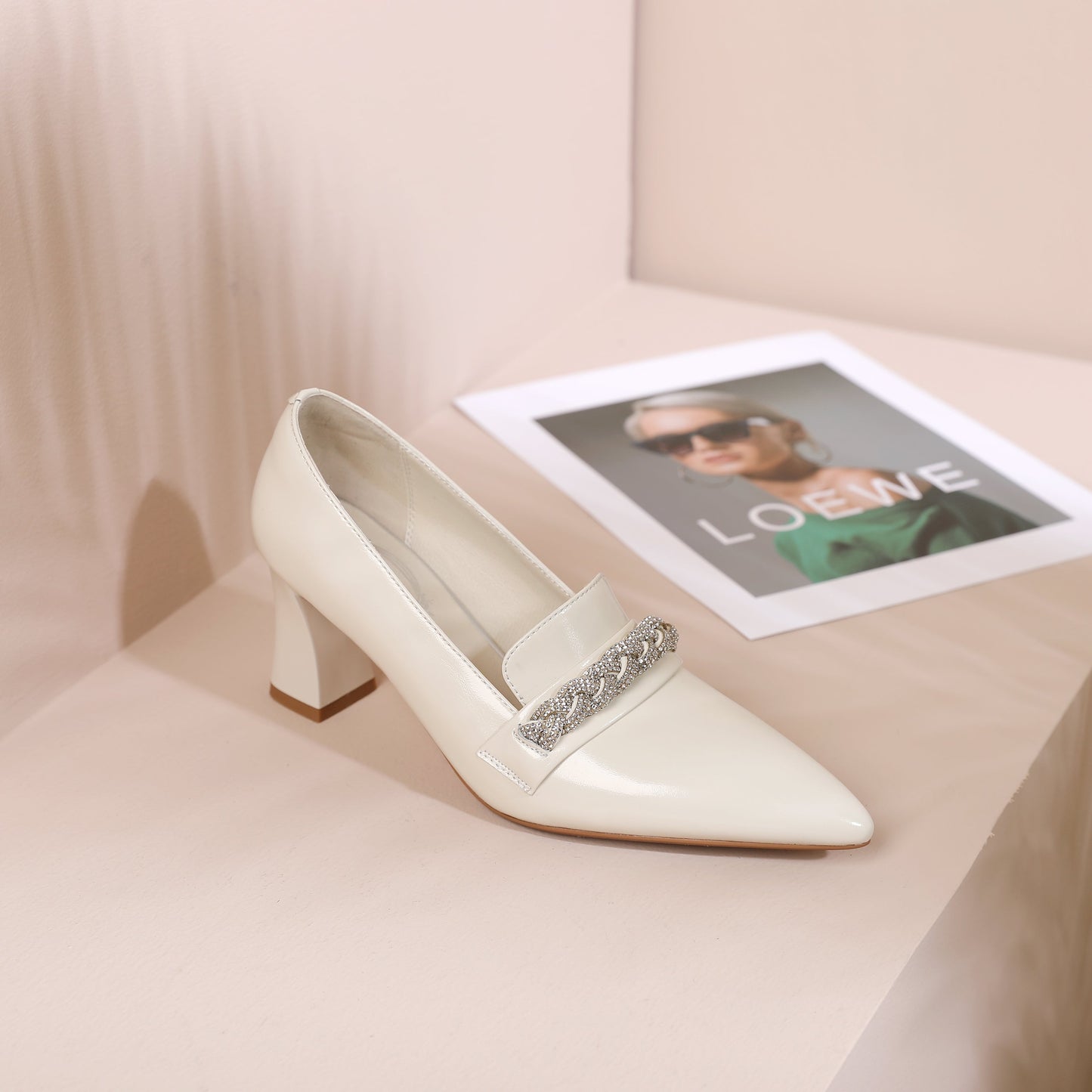 Nine Seven Women's Pointed Toe Genuine/Suede Leather Handmade Mid Chunky Heels Stylish Slip On Pumps Shoes