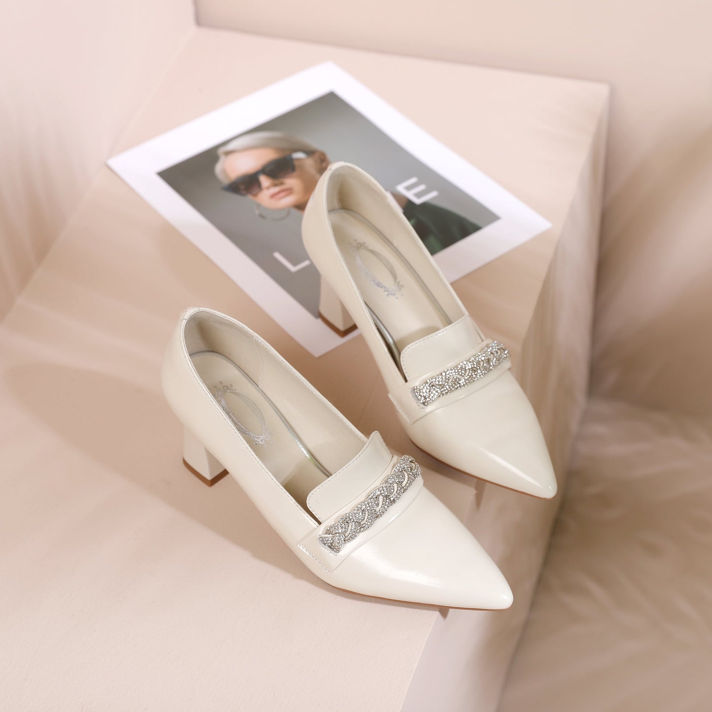 Nine Seven Women's Pointed Toe Genuine/Suede Leather Handmade Mid Chunky Heels Stylish Slip On Pumps Shoes