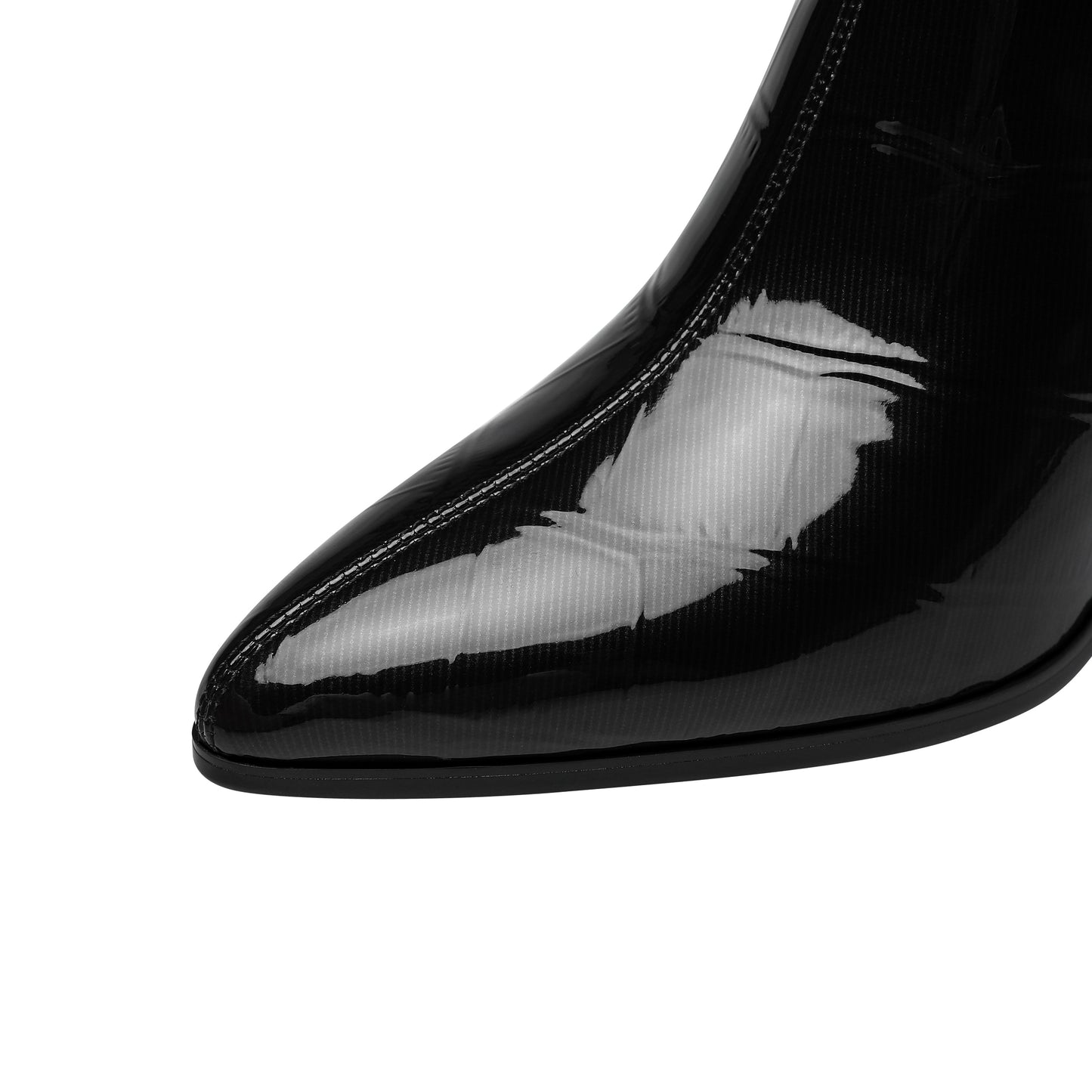 Nine Seven Women's Pointed Toe Glossy Patent Leather Handmade Butterfly Side Zipper Mid Heels Stylish Ankle Boots