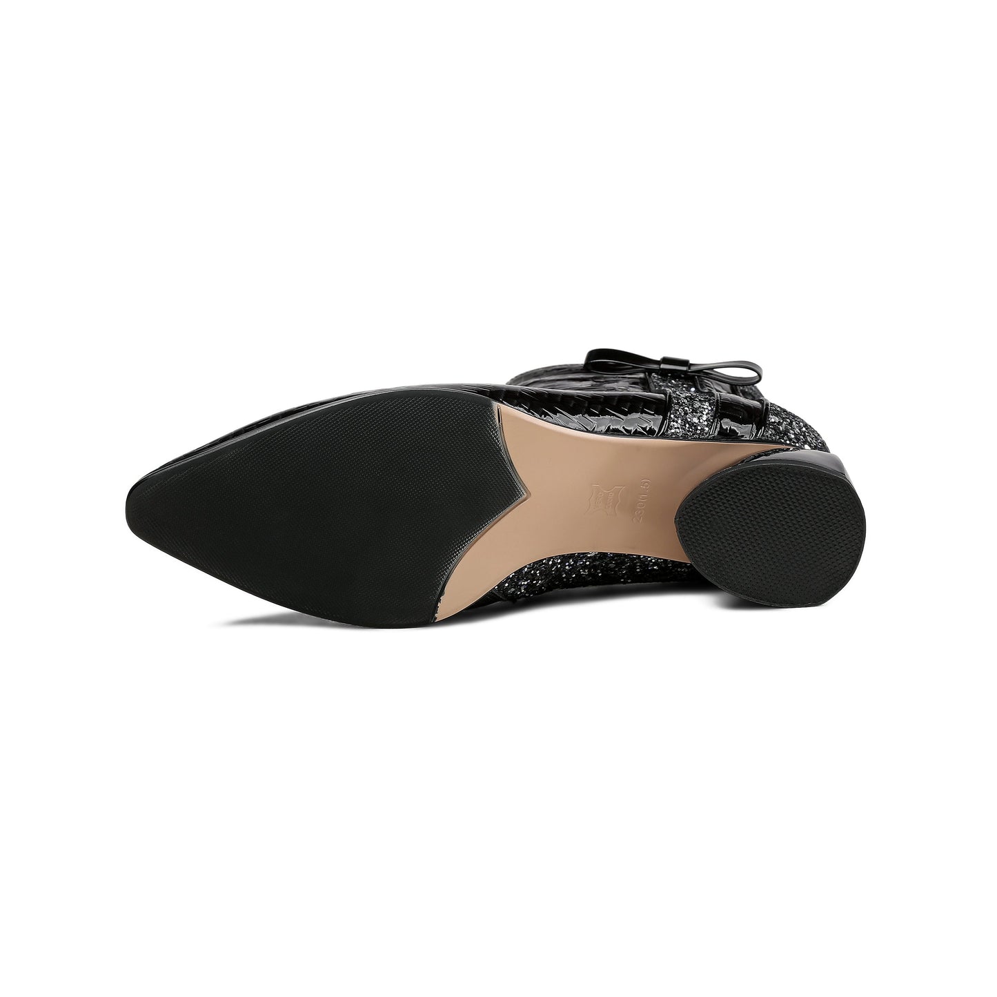 Nine Seven Women's Pointed Toe Patent Leather Handmade Side Zipper Low Chunky Heels Comfort Ankle Boots