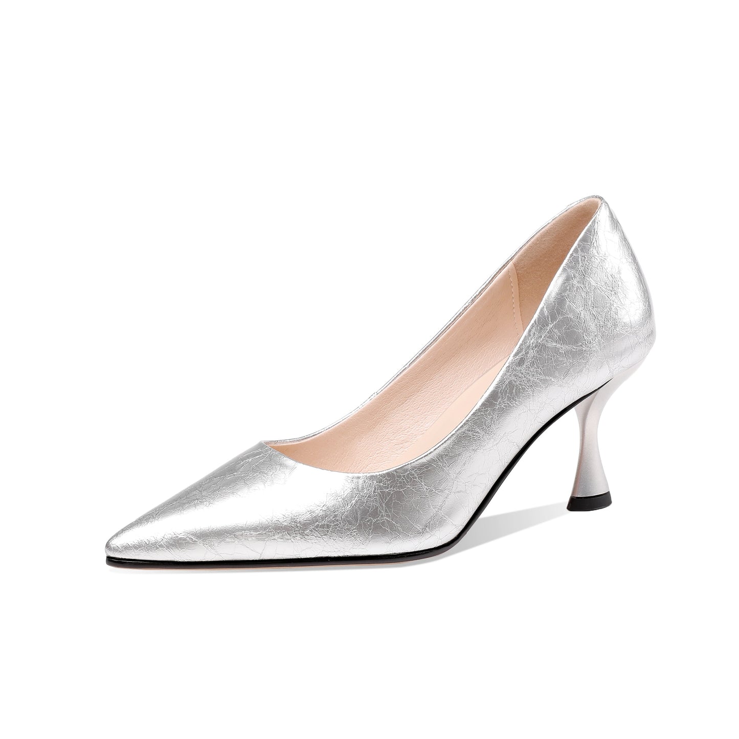 Nine Seven Women's Handmade Glossy Patent Leather Sexy Kitten Heel Pointed Toe Glitter Elegant Pumps