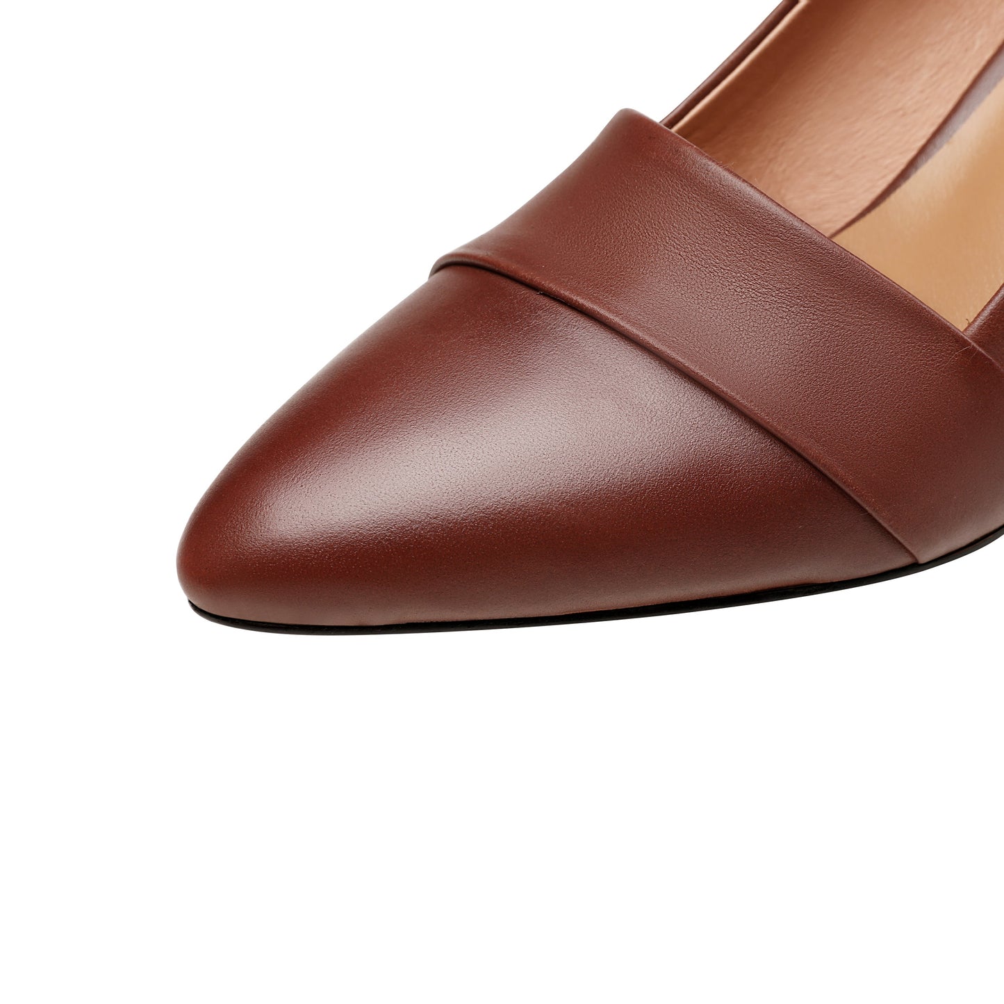 Nine Seven Women's Genuine Leather Pointed Toe Handmade Mid Chunky Heels Slip On Retro Pumps Shoes