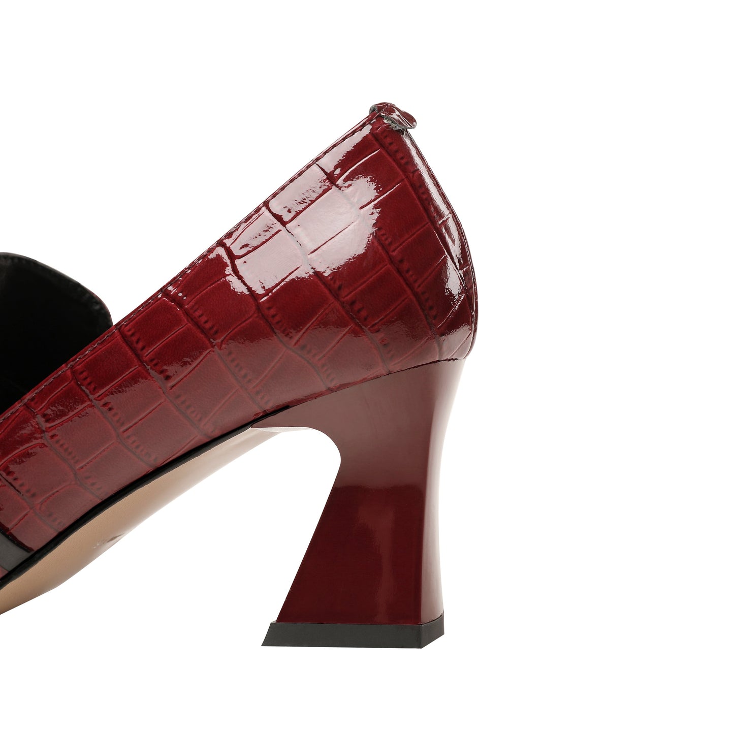 Nine Seven Embossed Patent Leather Handmade Women's Mid Spool Heel Pointed Toe Slip On Modern Pump Shoes with Bowtie