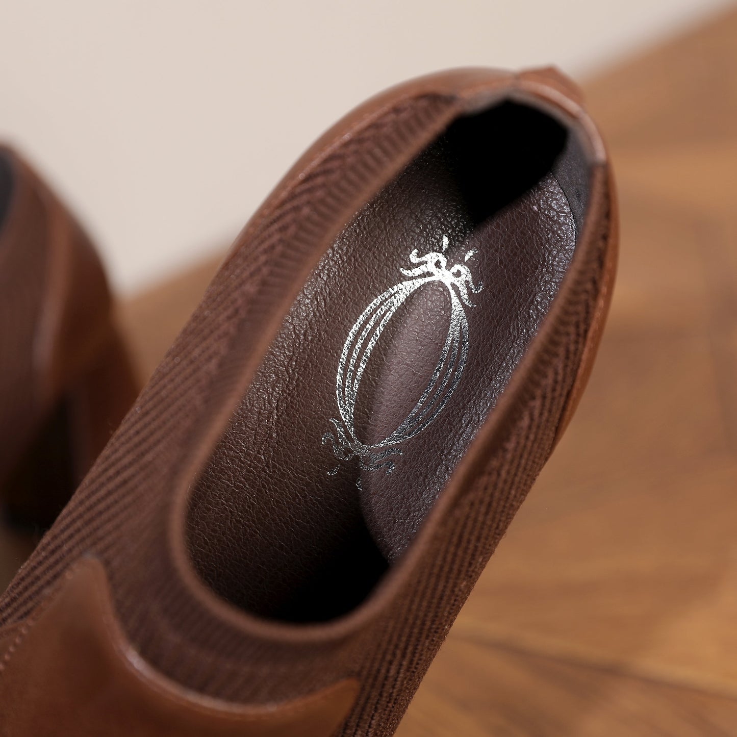 Nine Seven Women's Square Toe Genuine Leather & Woolen Handmade Mid Chunky Heels Casual Shoes