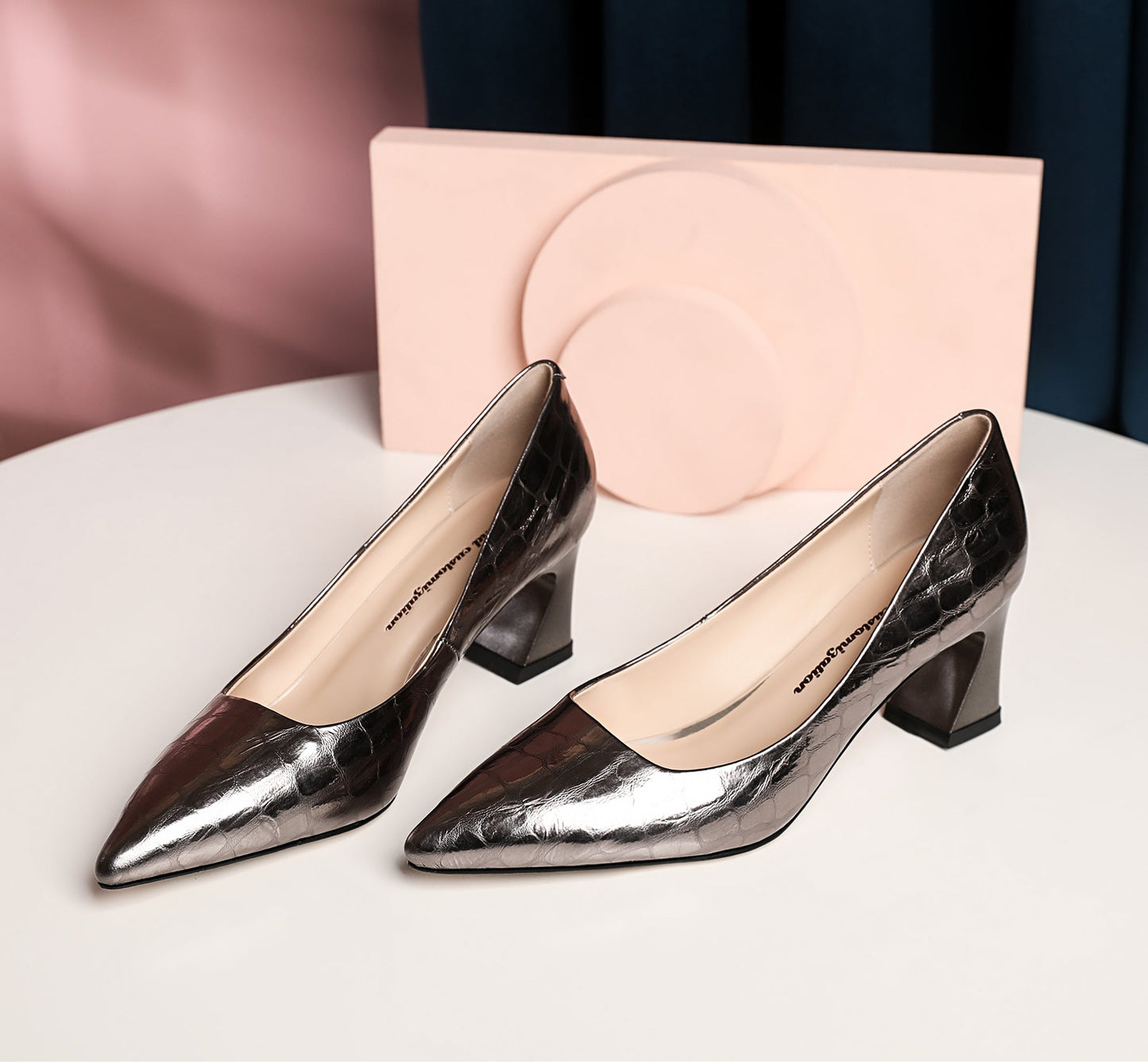 Nine Seven Handmade Genuine Leather Women's Comfortable Spool Heel Pointed Toe Slip On Loafer Pumps