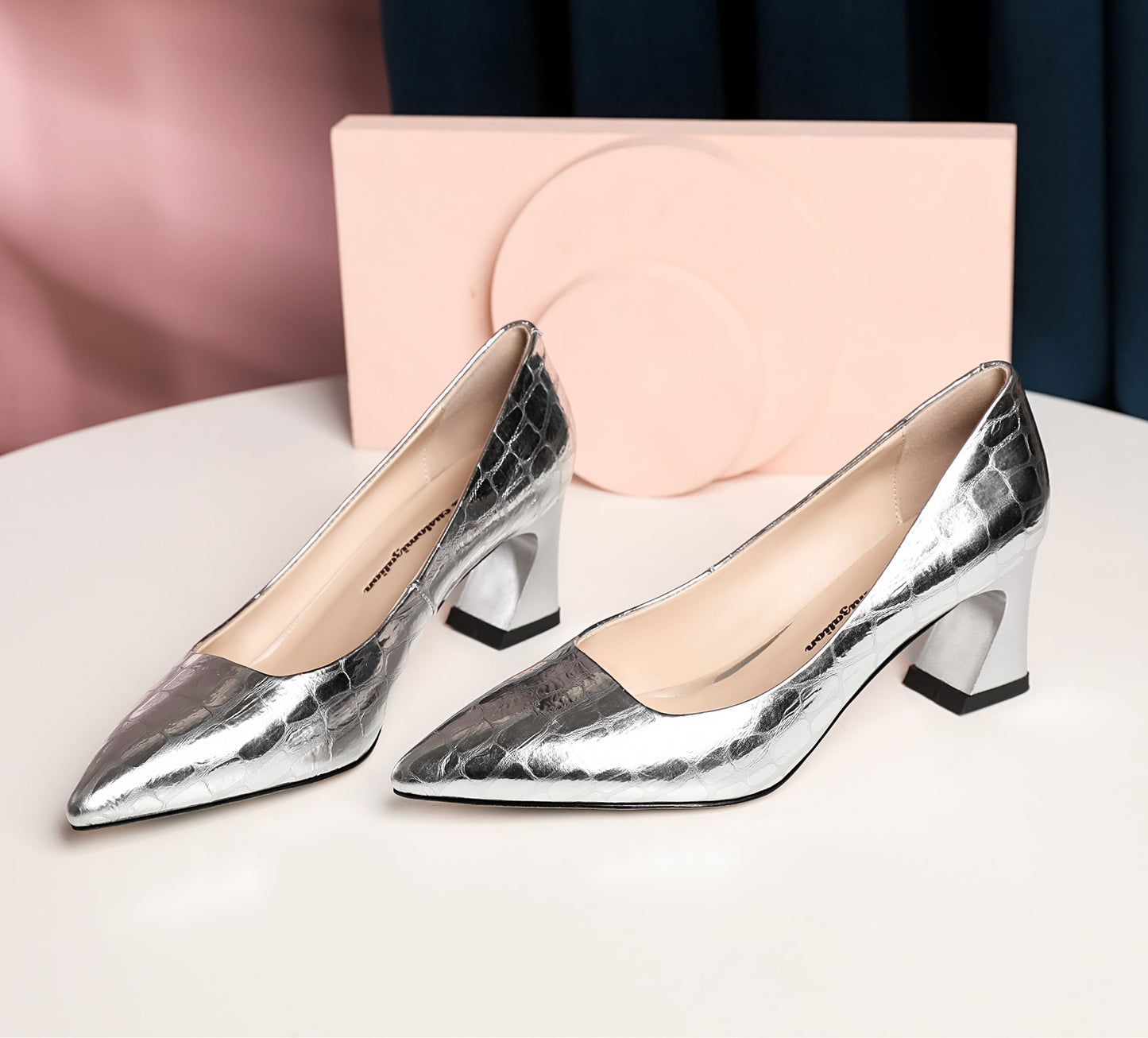 Nine Seven Handmade Genuine Leather Women's Comfortable Spool Heel Pointed Toe Slip On Loafer Pumps