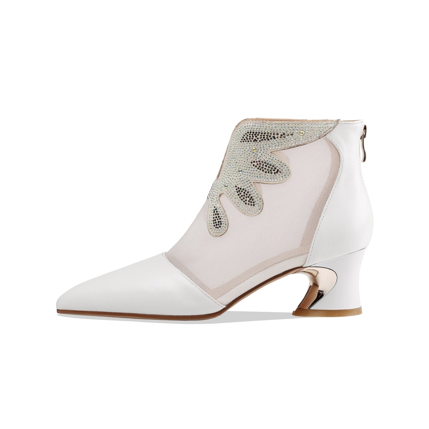 Nine Seven Women's Handmade Genuine Leather and Mesh Back Zip Up Glitter Decor Chuncky Heel Summer Boots