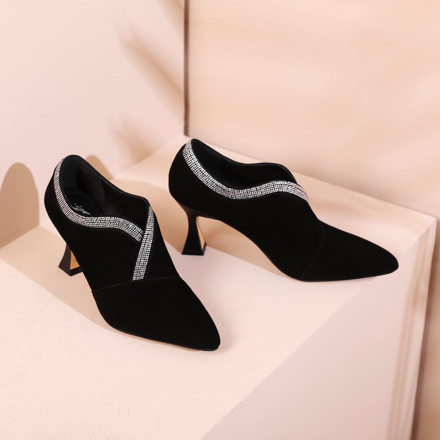 Nine Seven Women's Pointed Toe Soft Suede Leather Stiletto Mid Heels Handmade Dress Pumps Shoes