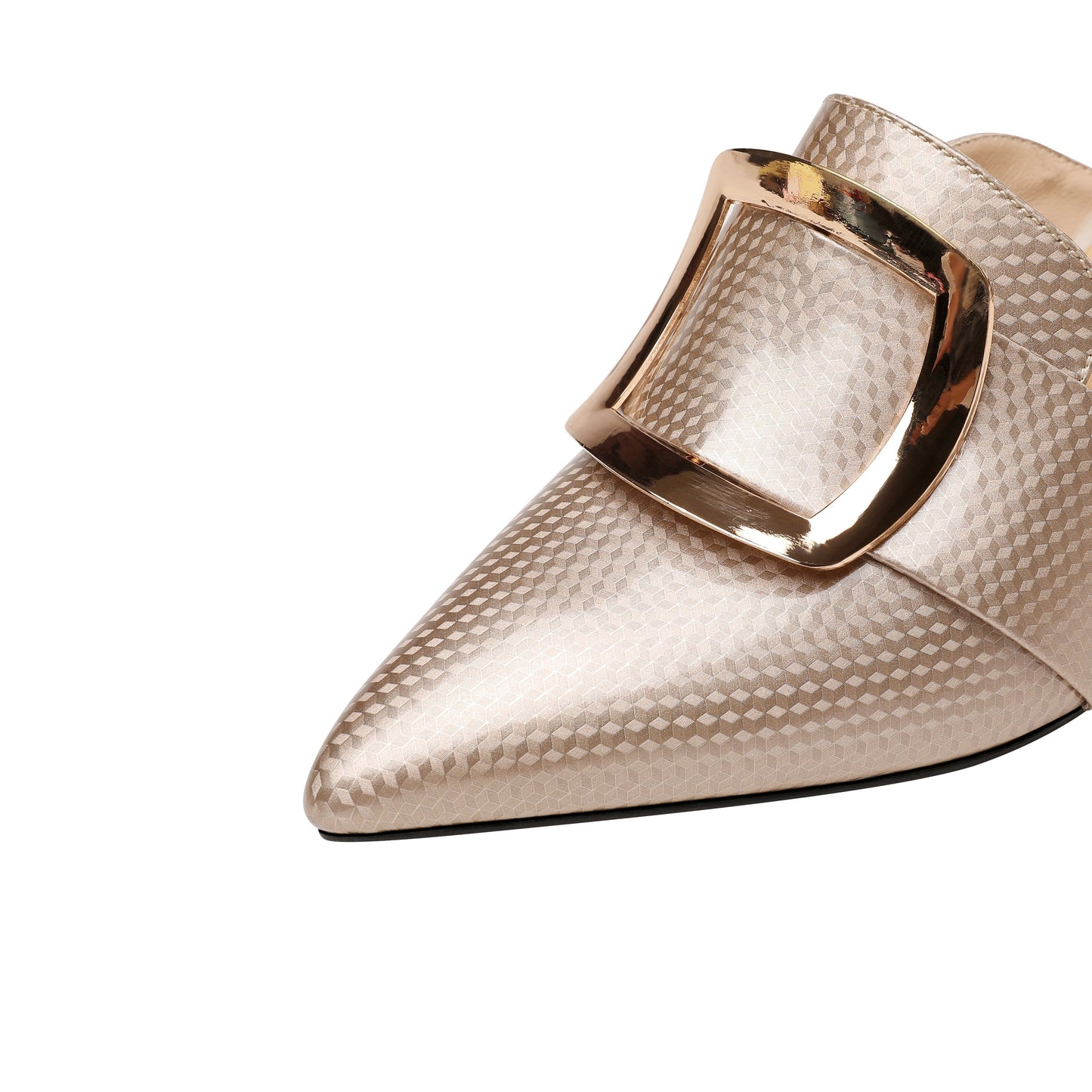 Nine Seven Handmade Women's Genuine Leather Pointy Toe Spool Heel Mule Pumps with Metal Square Pattern