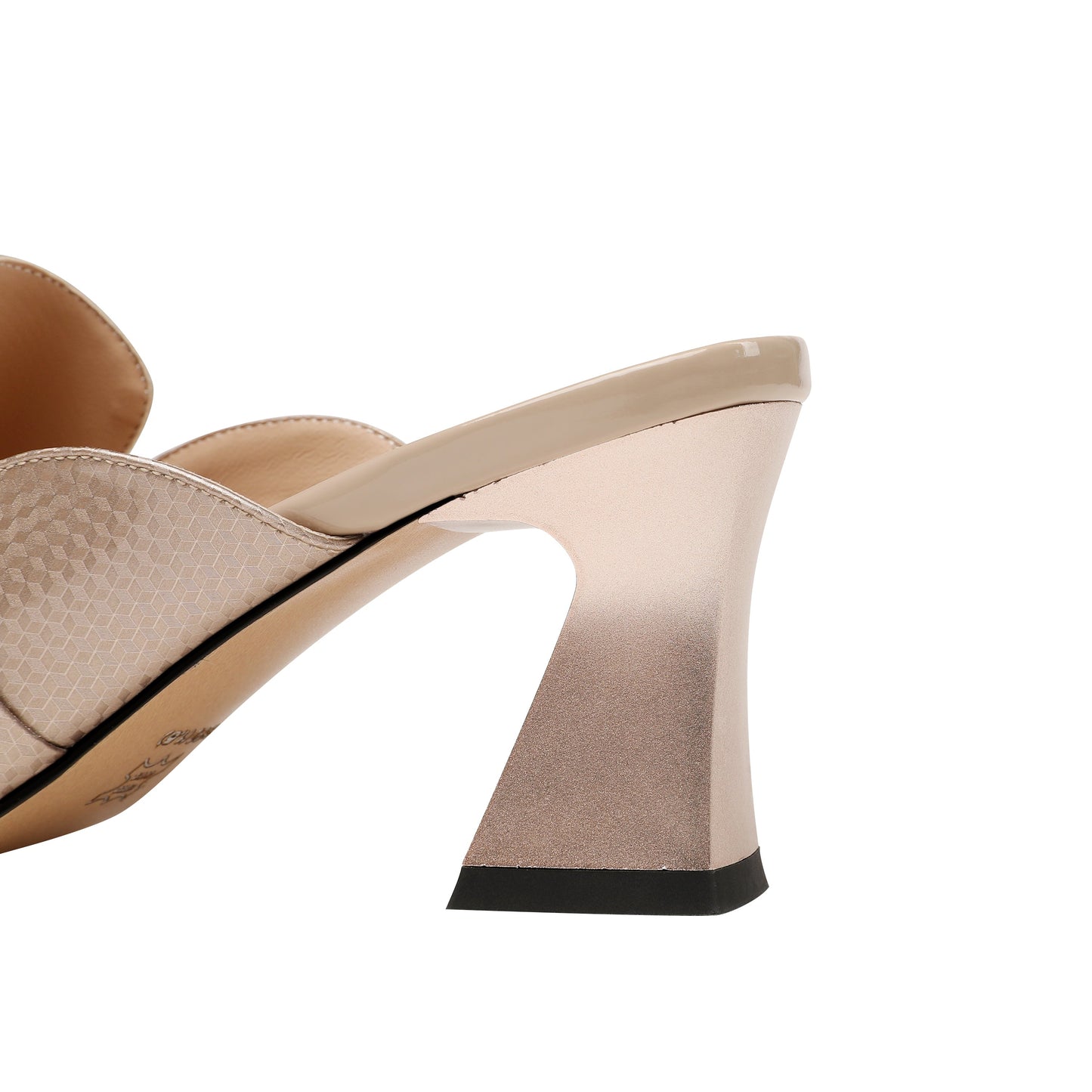 Nine Seven Handmade Women's Genuine Leather Pointy Toe Spool Heel Mule Pumps with Metal Square Pattern