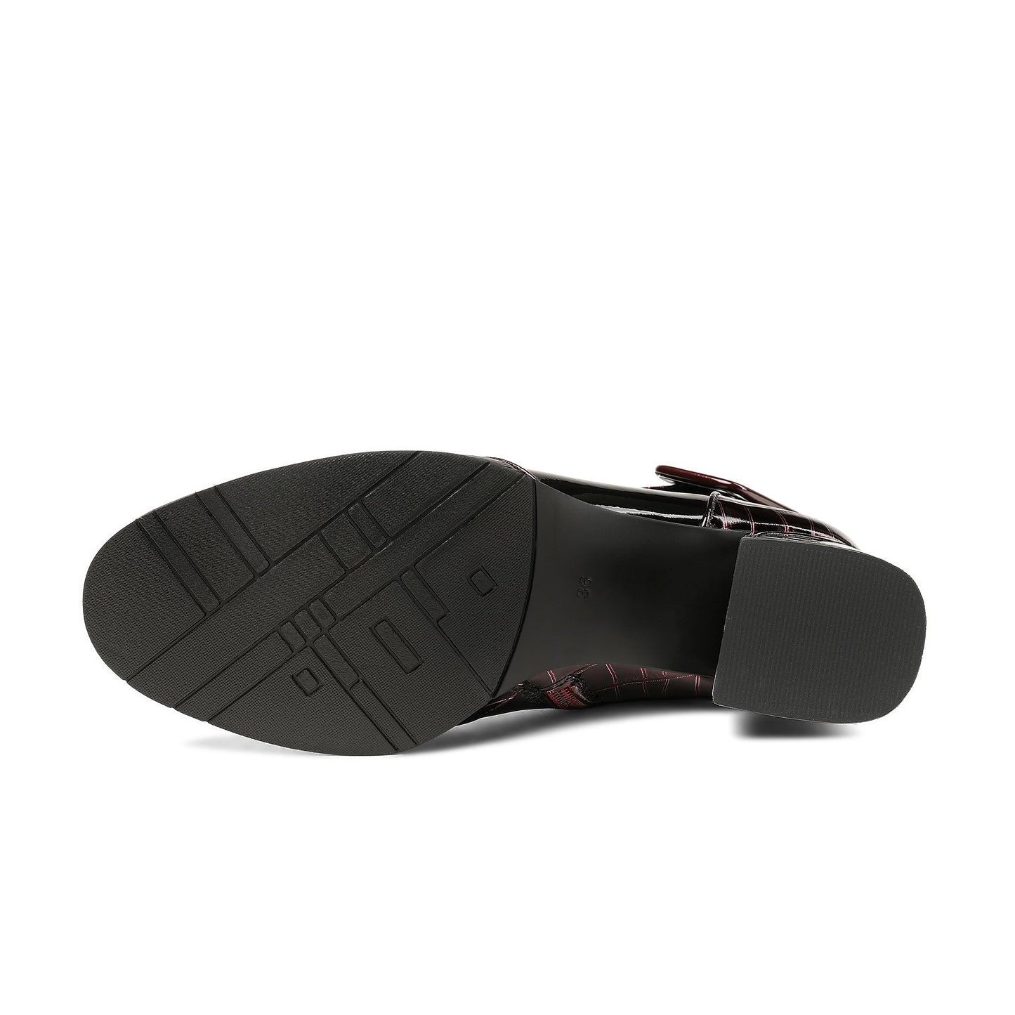 Nine Seven Women's Patent Leather Handmade Round Toe Side Zipper Buckled Low Chunky Heel Stylish Bootie