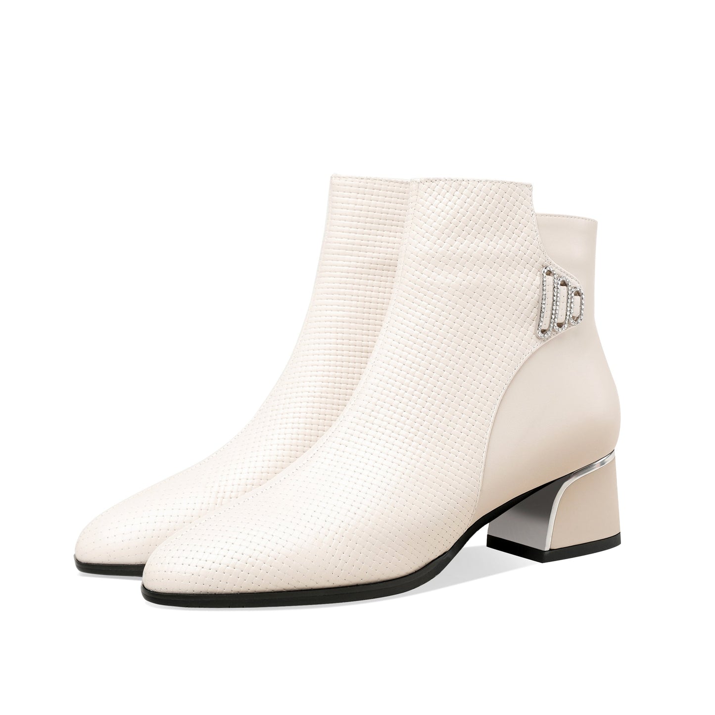 Nine Seven Women's Genuine Leather Handmade Round Toe Side Zipper Graceful Ankle Boots with Low Chunky Heel