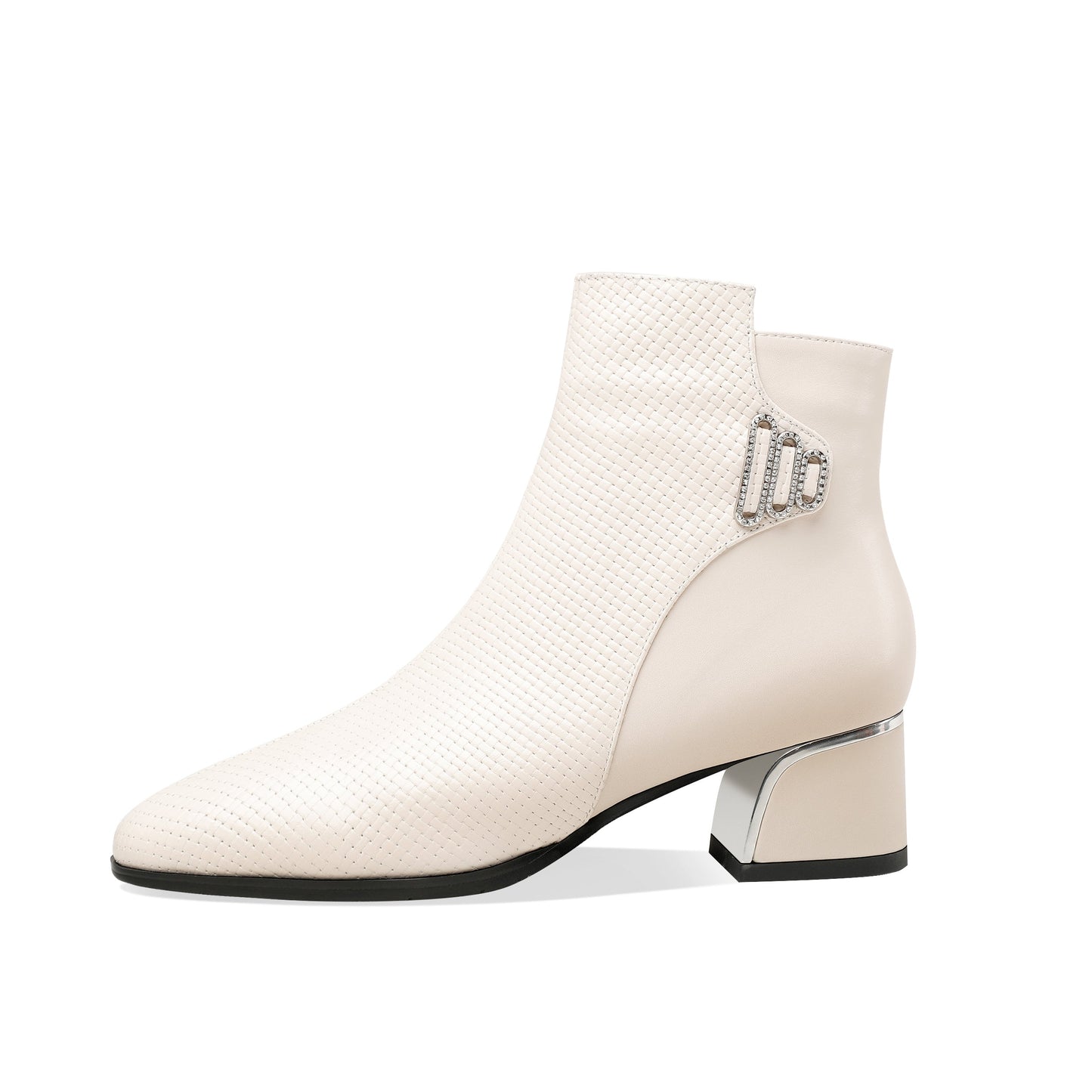 Nine Seven Women's Genuine Leather Handmade Round Toe Side Zipper Graceful Ankle Boots with Low Chunky Heel