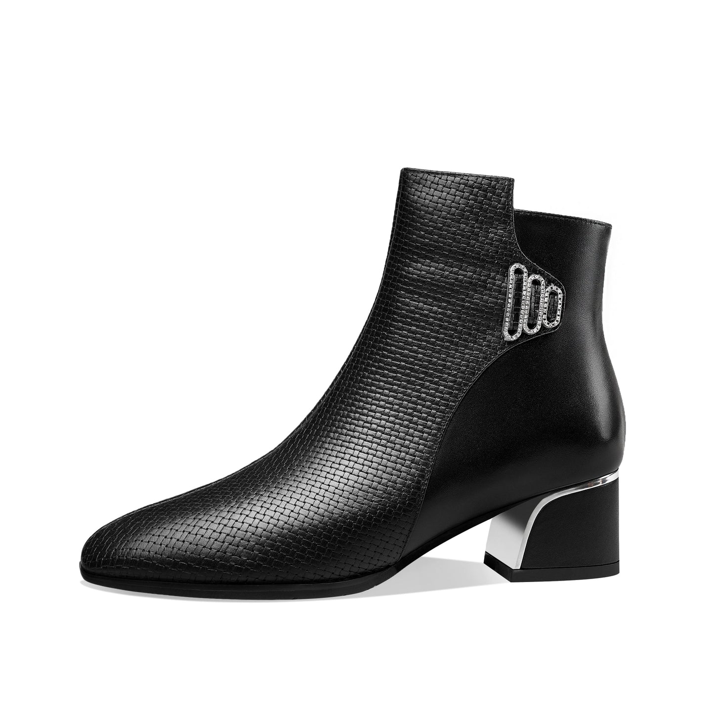 Nine Seven Women's Genuine Leather Handmade Round Toe Side Zipper Graceful Ankle Boots with Low Chunky Heel