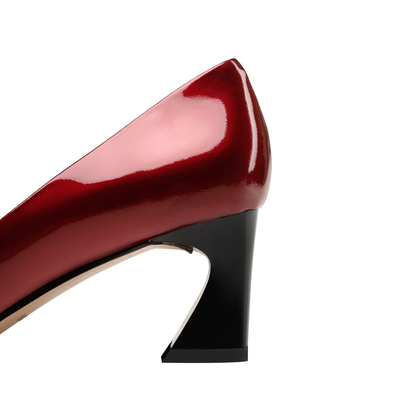 Nine Seven Handmade Women's Clossy Patent Leather Mid Spool Heel Pointed Toe Slip On Modern Pumps with Square Buckle Pattern