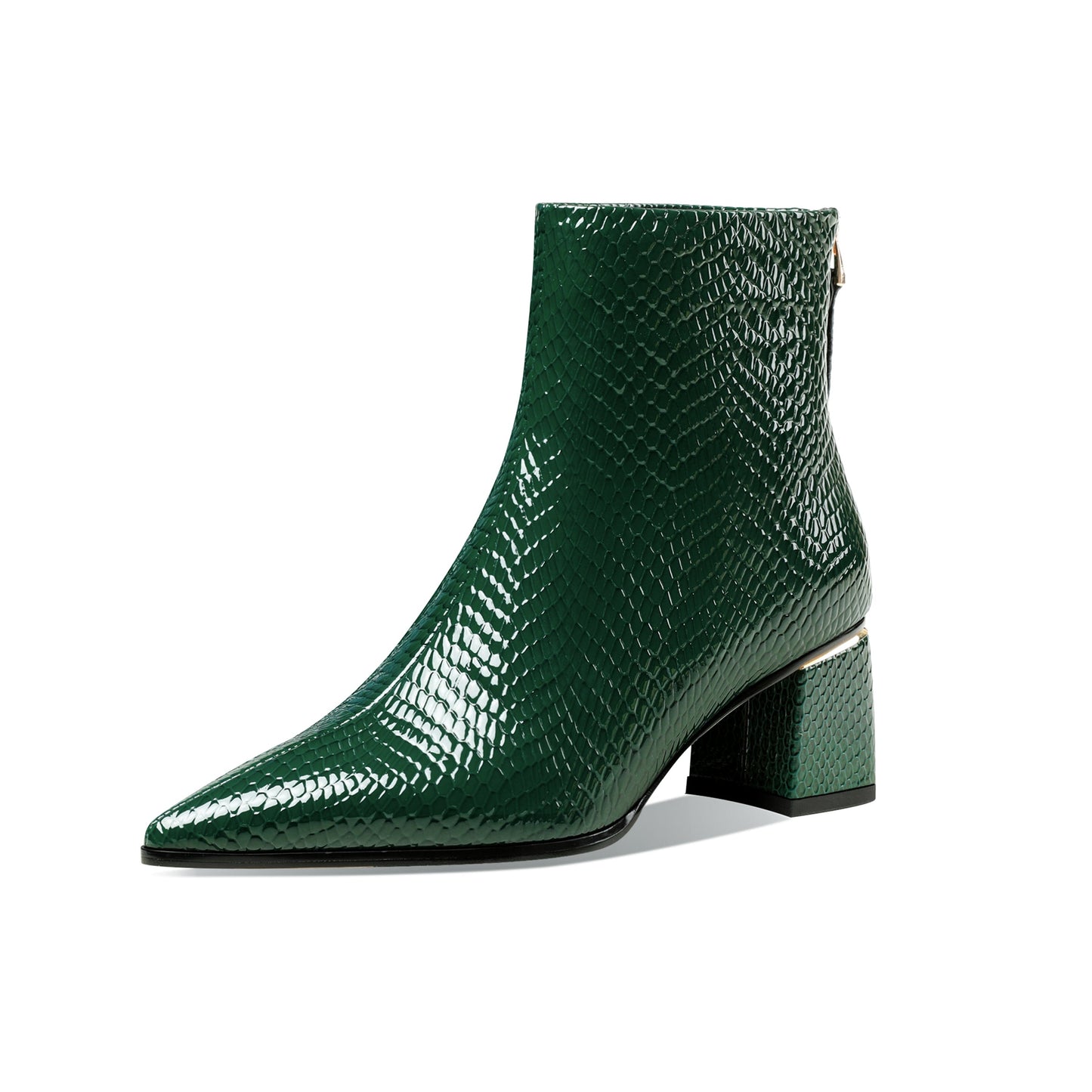 Nine Seven Women's Genuine Leather Handmade Pointed Toe Modern Zip Up Mid Chunky Heel Classic Ankle Boots