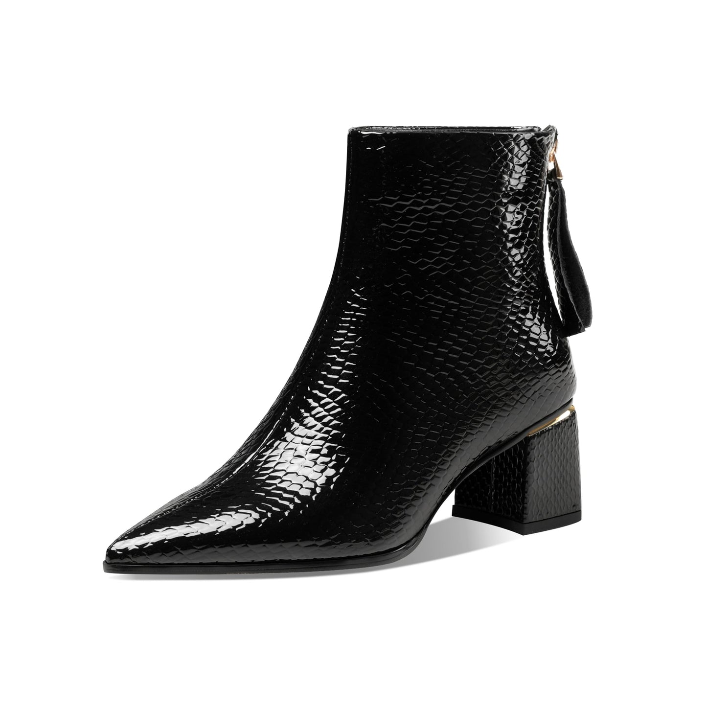 Nine Seven Women's Genuine Leather Handmade Pointed Toe Modern Zip Up Mid Chunky Heel Classic Ankle Boots