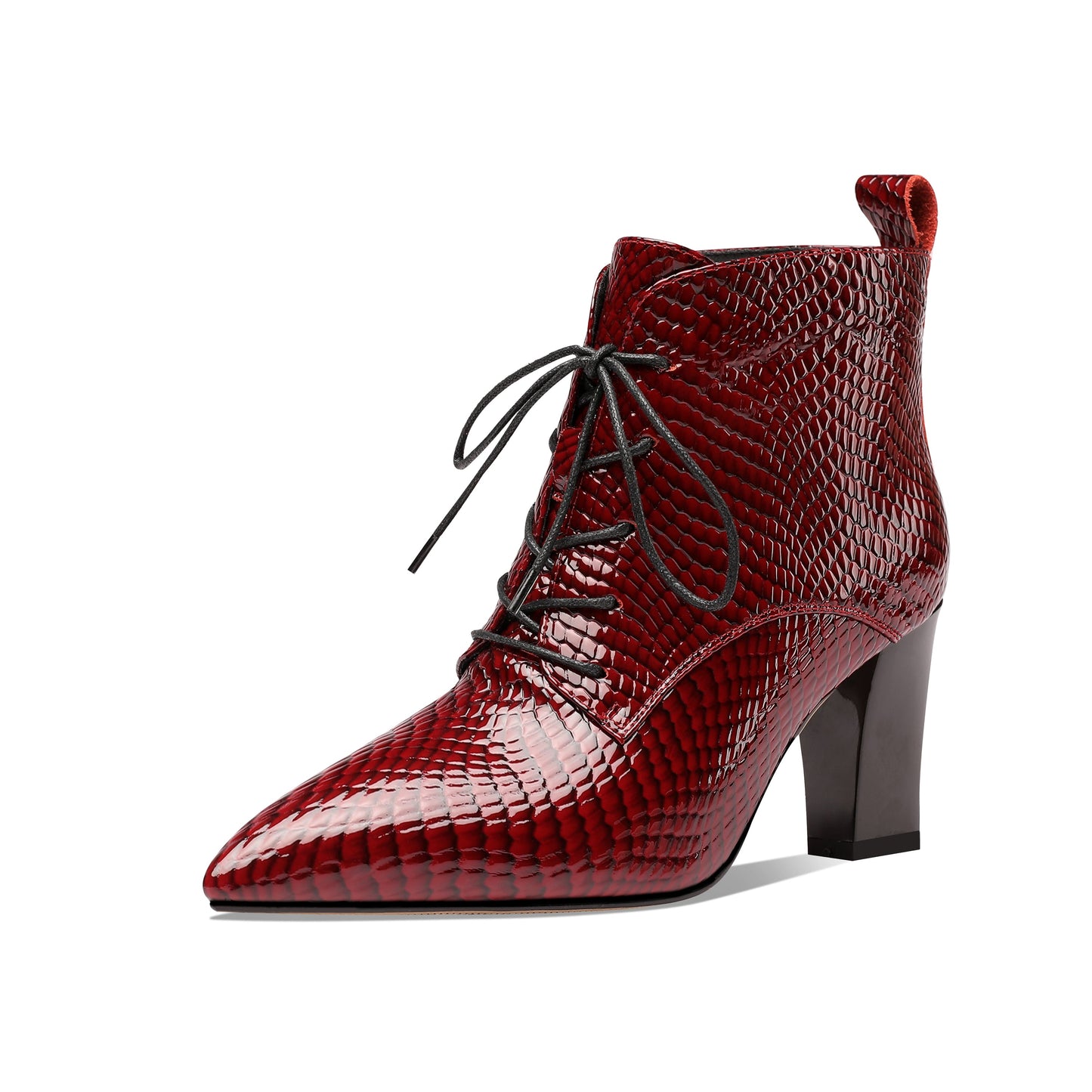 Nine Seven Women's Genuine Leather Handmade Pointed Toe Chunky Heel Lace Up Stylish Ankle Boots