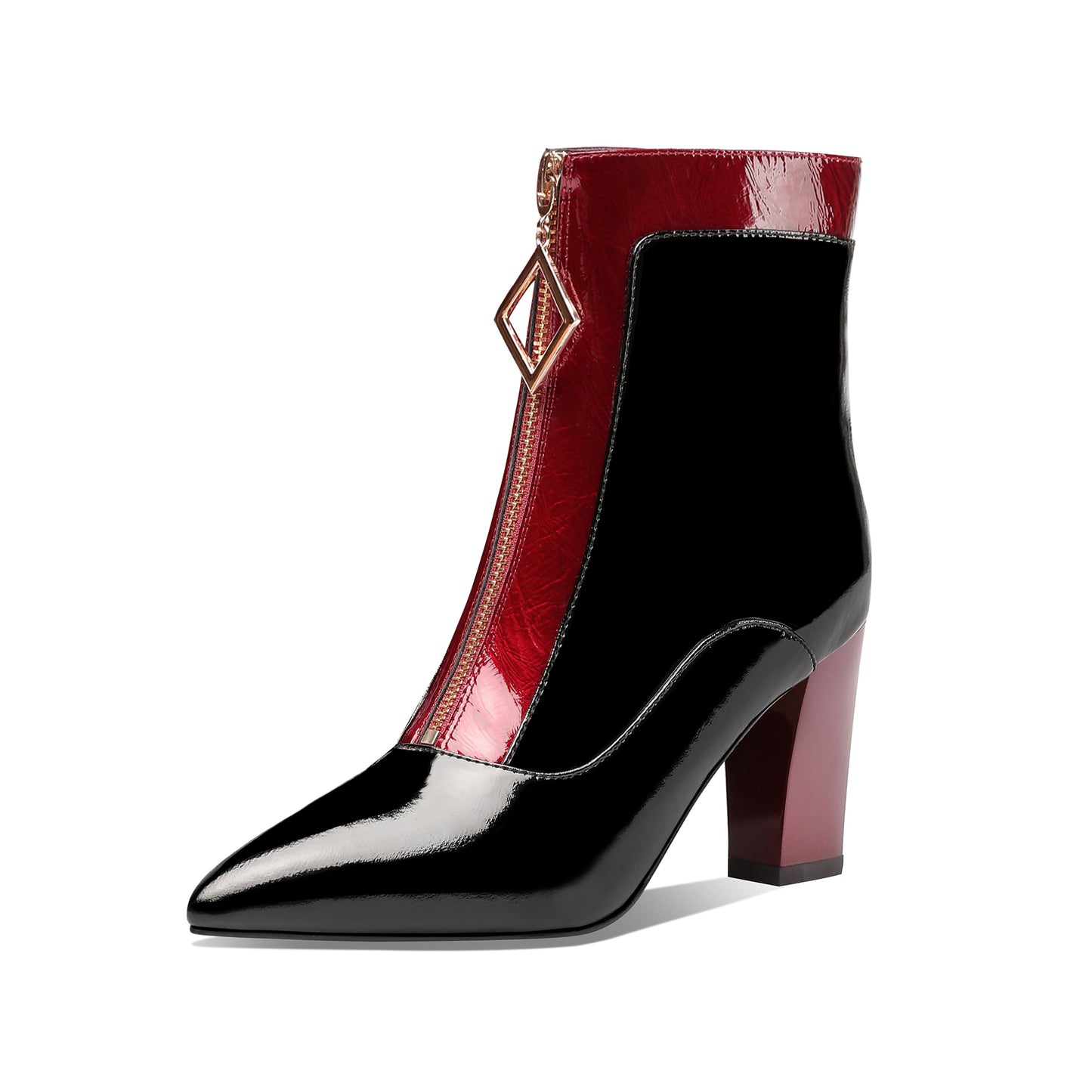 Nine Seven Women's Handmade Genuine Leather Clear Pointed Toe Chunky Heel Stylish Front Zip Ankle Booties