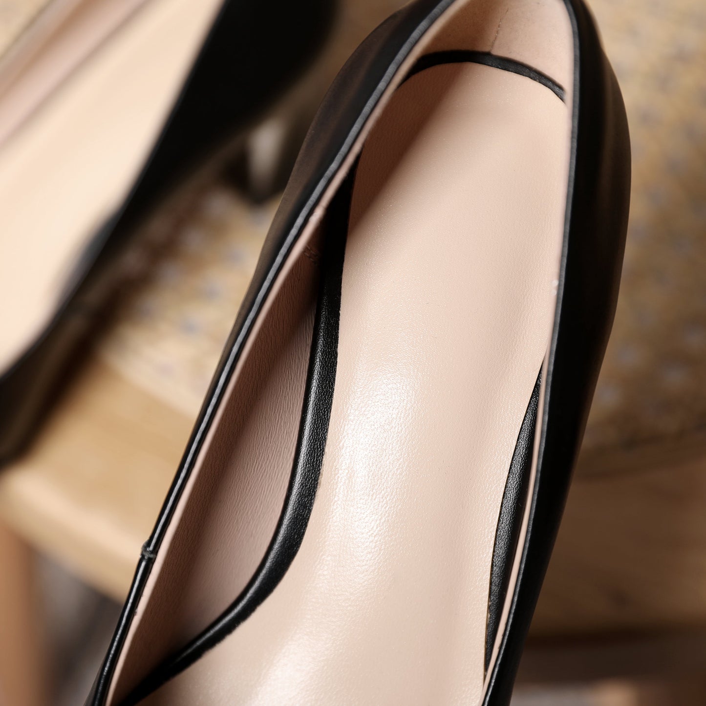 Nine Seven Women's Genuine Leather Pointed Toe Handmade Knot Décor Mid Chunky Heels Elegant Pumps Shoes