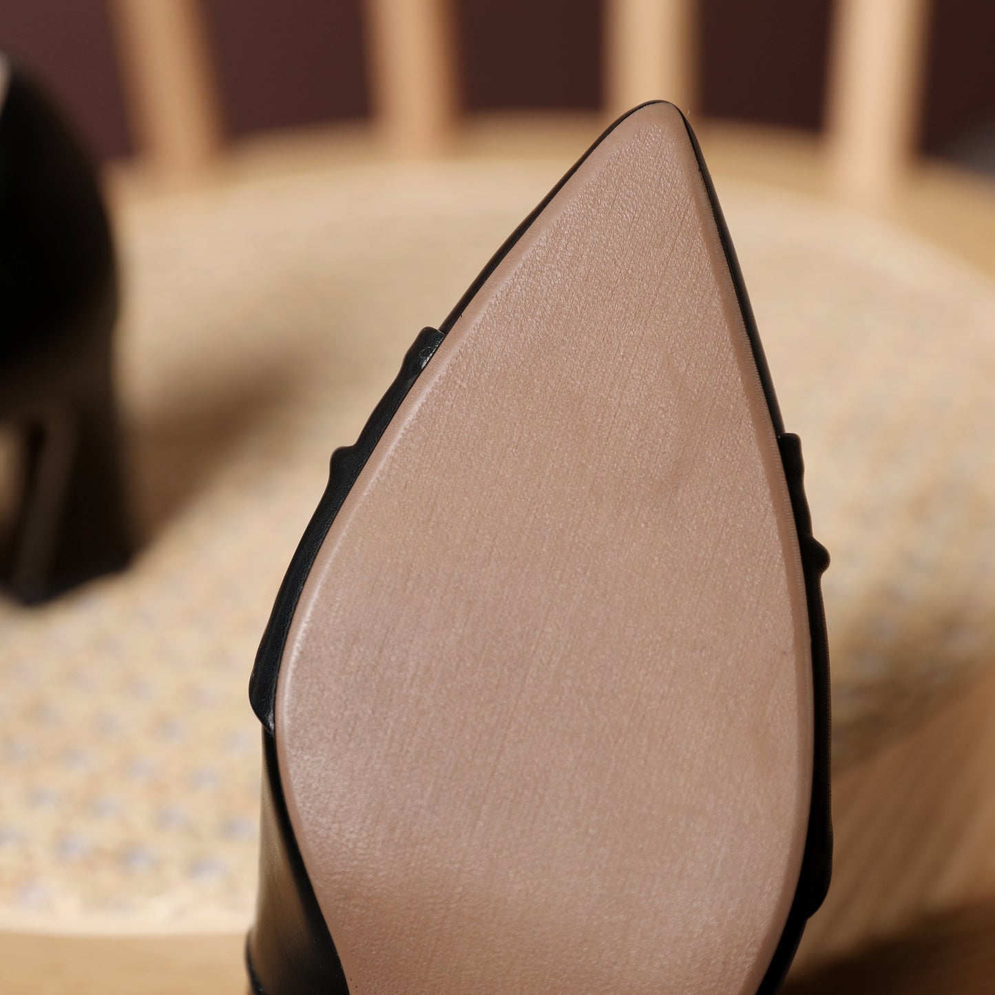 Nine Seven Women's Genuine Leather Pointed Toe Handmade Knot Décor Mid Chunky Heels Elegant Pumps Shoes