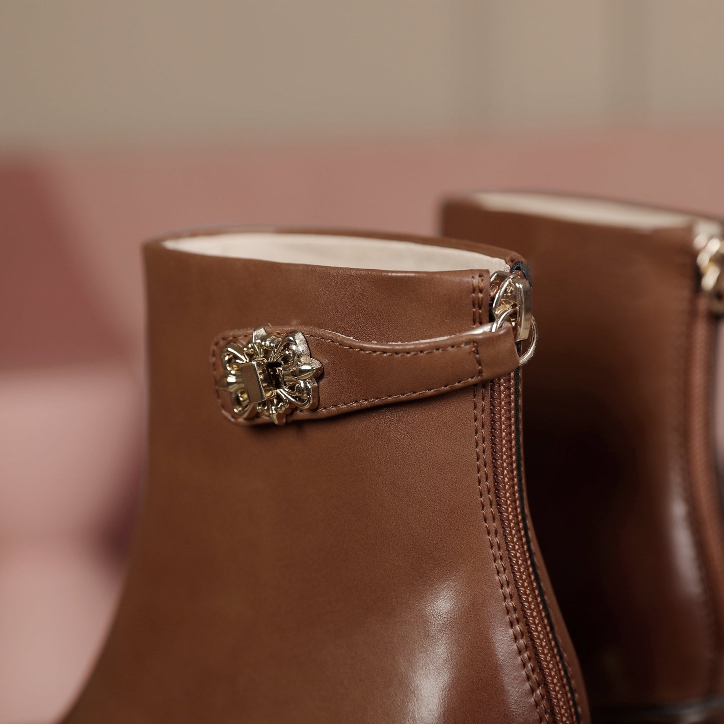 Nine Seven Women's Genuine Leather Square Toe Handmade Buckled Zipper Mid Chunky Heels Trendy Ankle Boots