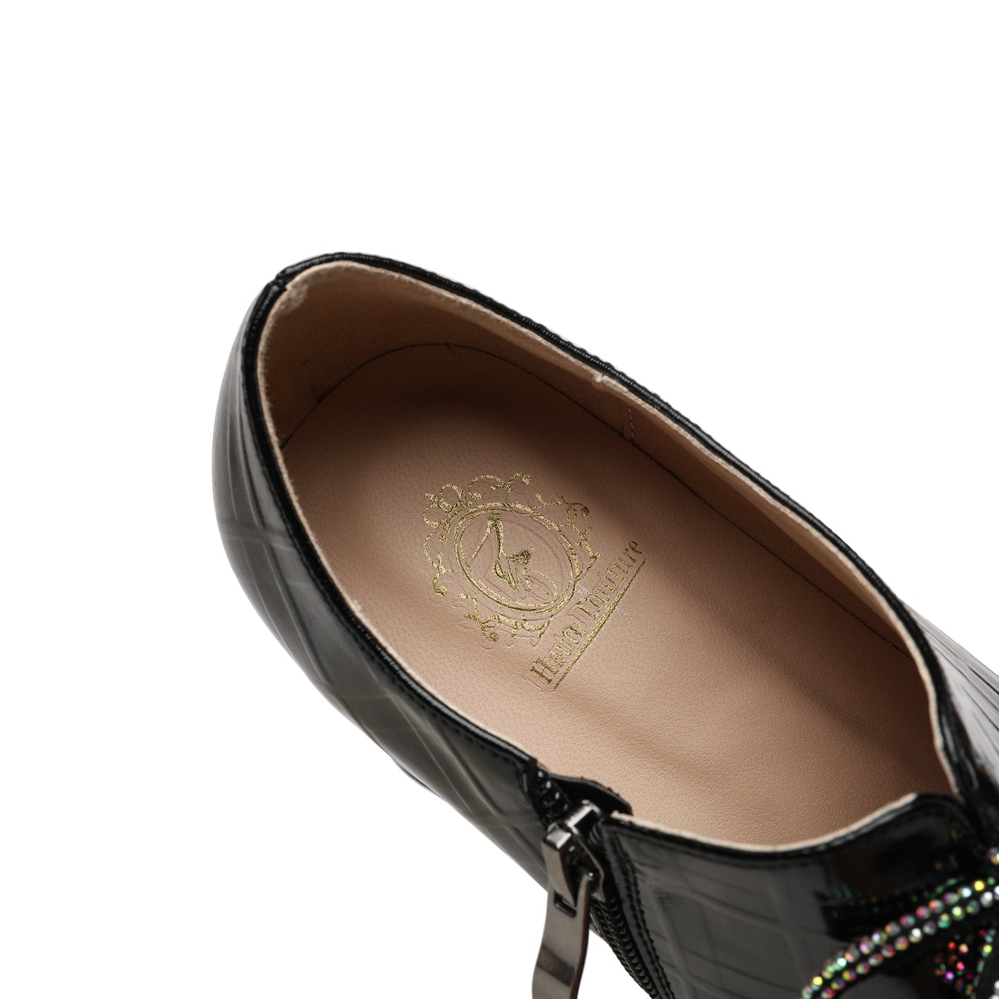 Nine Seven Women's Pointed Toe Glossy Patent Leather Handmade Side Zipper Mid Chunky Heel Pumps Shoes