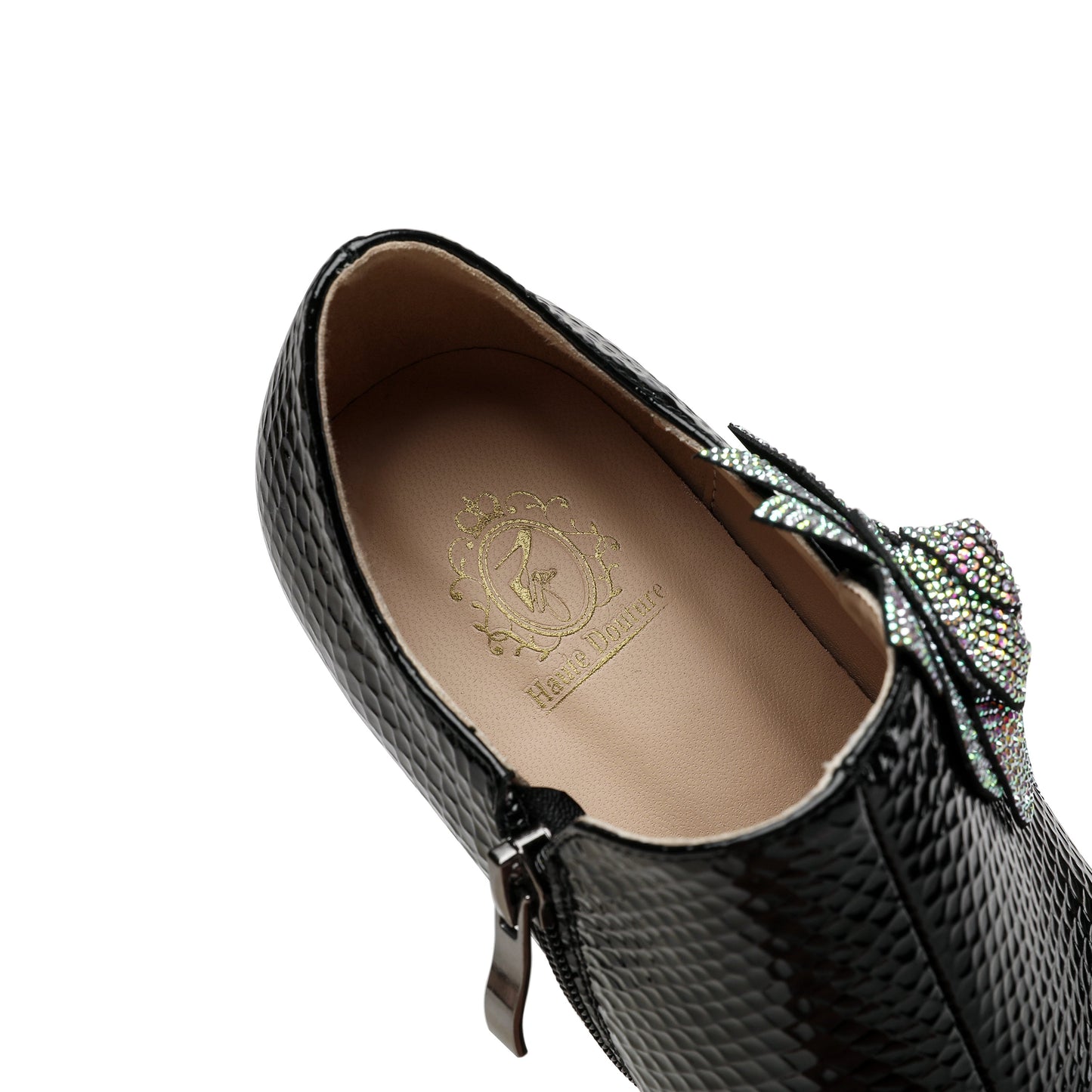 Nine Seven Women's Pointed Toe Patent Leather Handmade Flower Décor Side Zip Up Mid Chunky Heels Pumps Shoes