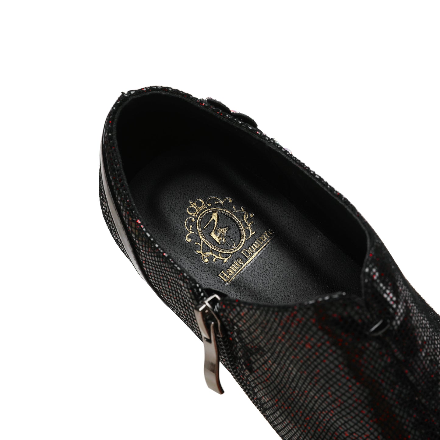 Nine Seven Women's Pointed Toe Genuine Leather Handmade Flower Décor Side Zip Up Mid Chunky Heels Shoes