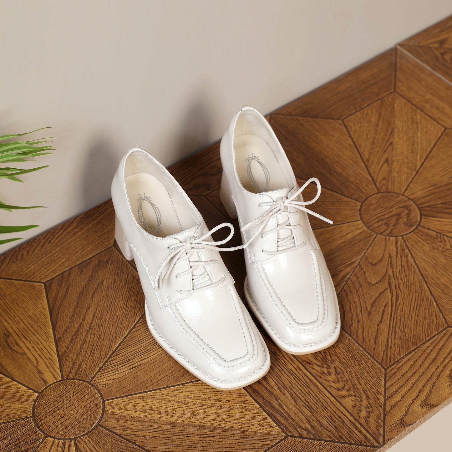 Nine Seven Women's Genuine Leather Handmade Lace Up Mid Chunky Heels Stylish Pumps Shoes