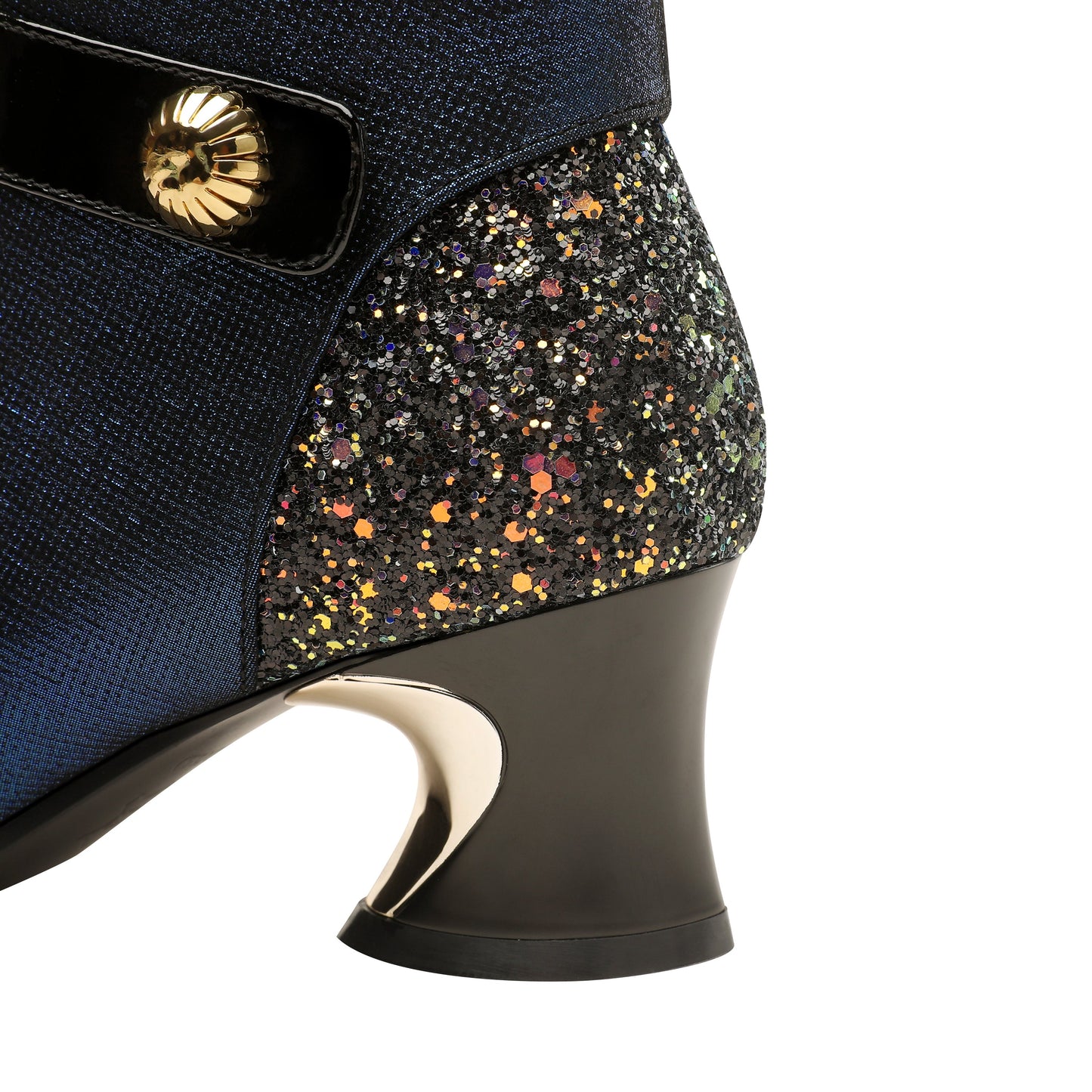 Nine Seven Handmade Women's Glossy Genuine Leather Sexy Stitching Color Side Zipper Pointed Toe Low Chunky Ankle Boots