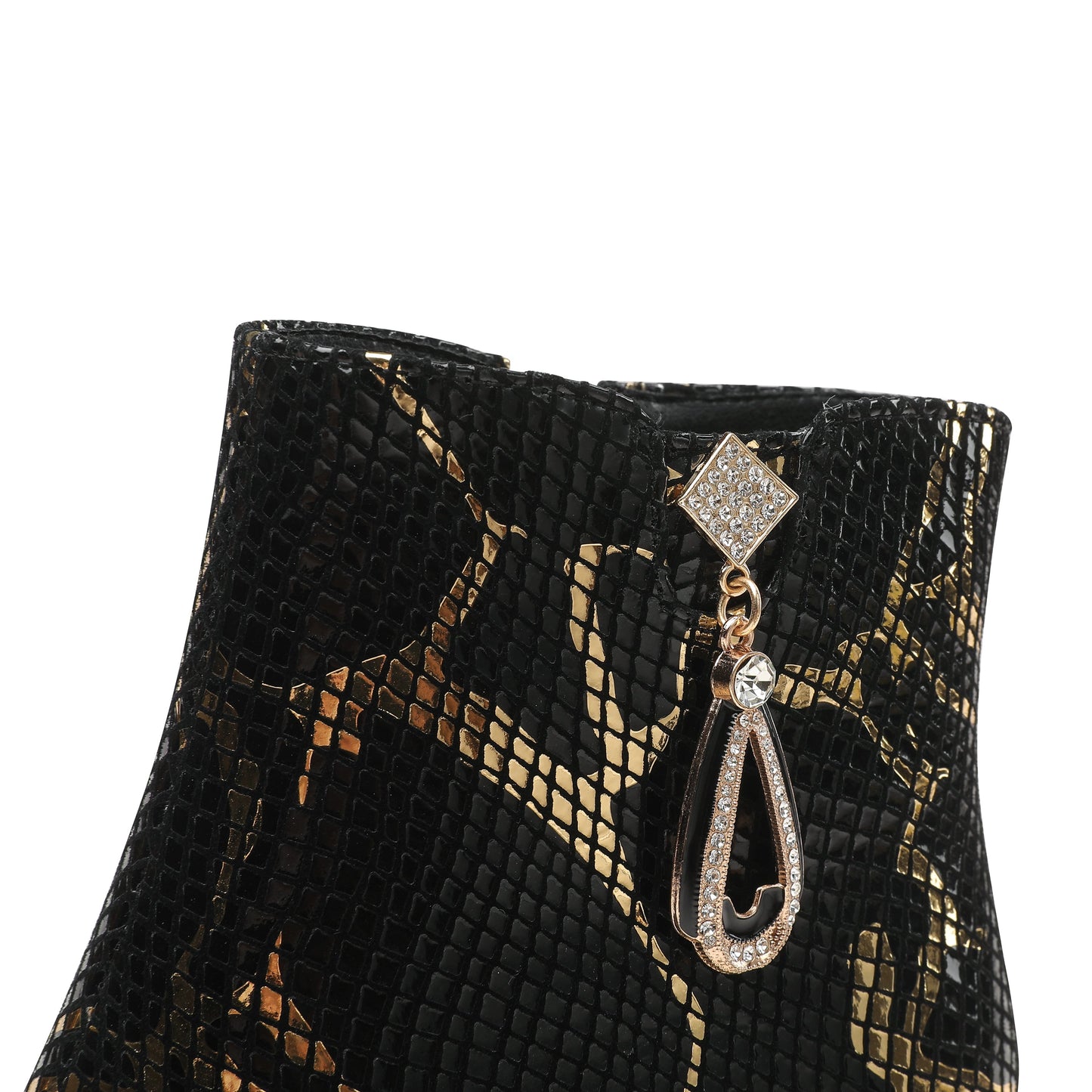 Nine Seven Handmade Women's Assorted Color Genuine Leather Rhinestones Printed Snakeskin Side Zipper Pointed Toe Mid Spool Heel Ankle Boots