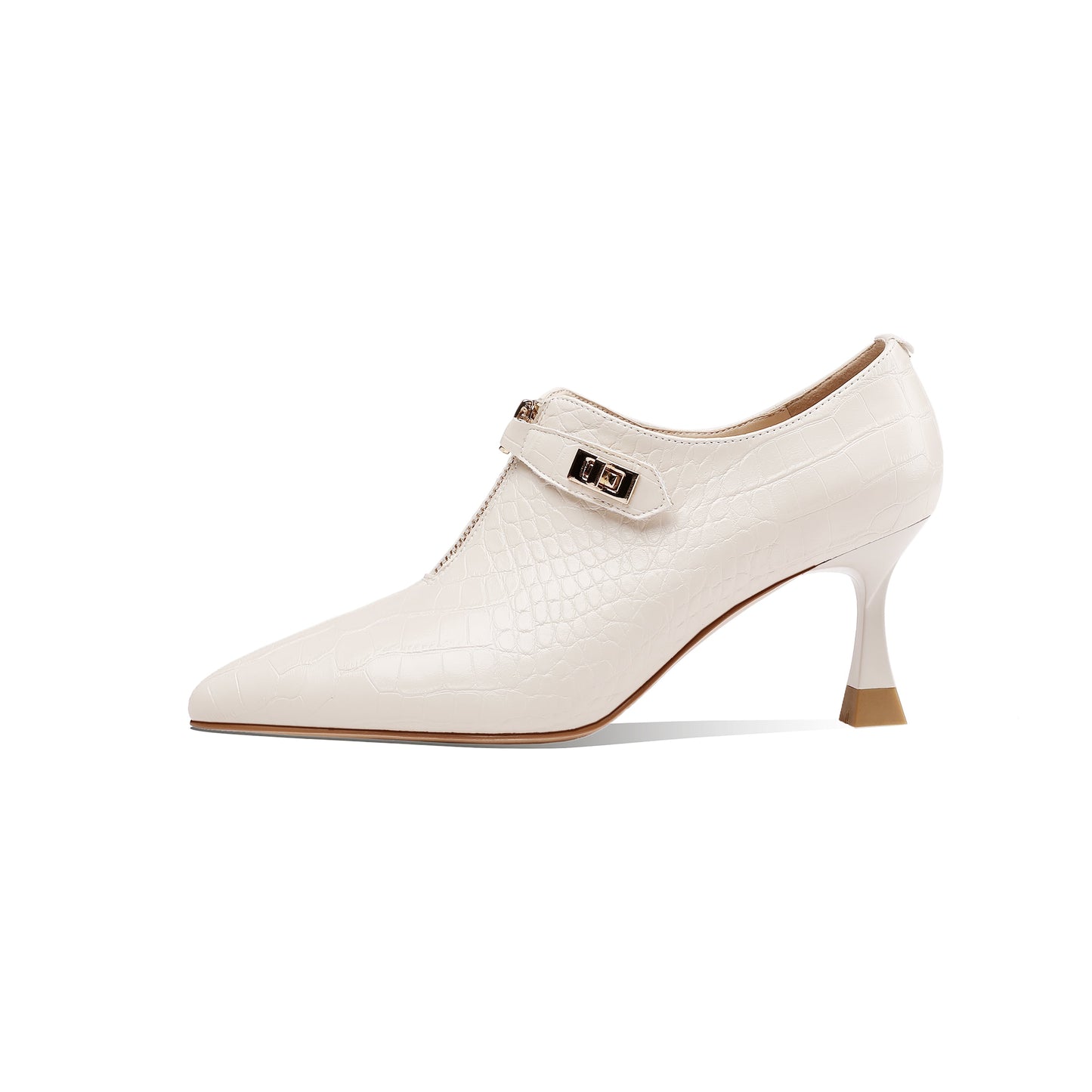 Nine Seven Genuine Leather Women's Handmade Pointed Toe Front Zipper Checkered Oxford Pumps